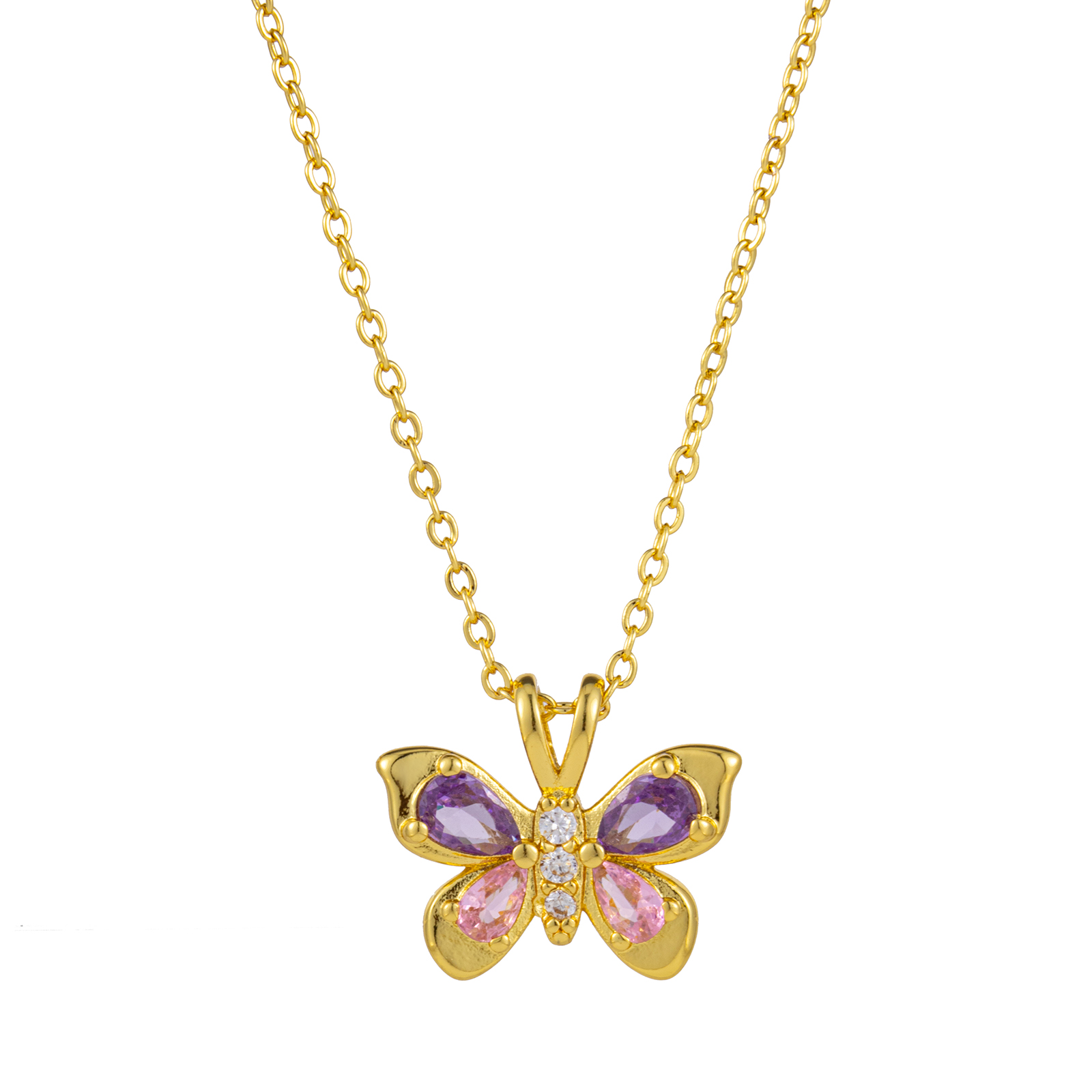 Bild von 1 Strang Umweltfreundlich Natürliche Pastoral Insekt 18K Echtgold plattiert Messing + Kubisch Zirkonia Kreuz Gliederketten Schmetterling Anhänger Halskette Für Frauen Geschenk 46cm + 6cm lang