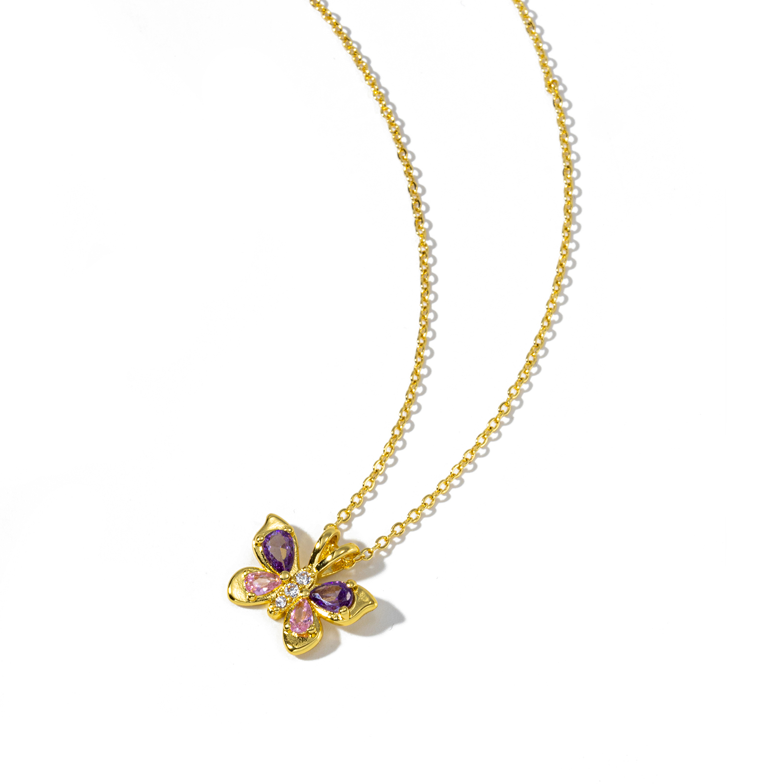 Bild von 1 Strang Umweltfreundlich Natürliche Pastoral Insekt 18K Echtgold plattiert Messing + Kubisch Zirkonia Kreuz Gliederketten Schmetterling Anhänger Halskette Für Frauen Geschenk 46cm + 6cm lang