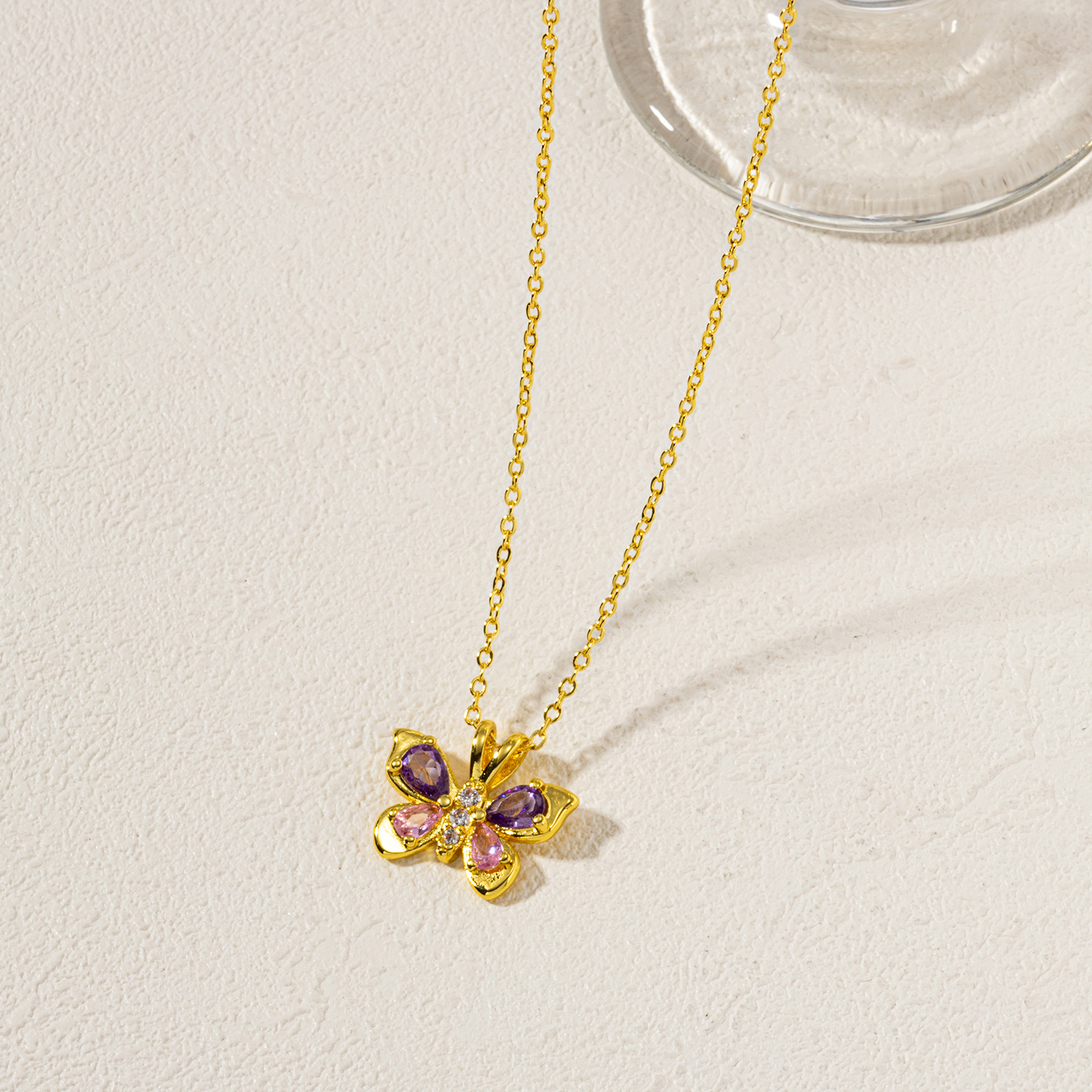 Bild von 1 Strang Umweltfreundlich Natürliche Pastoral Insekt 18K Echtgold plattiert Messing + Kubisch Zirkonia Kreuz Gliederketten Schmetterling Anhänger Halskette Für Frauen Geschenk 46cm + 6cm lang