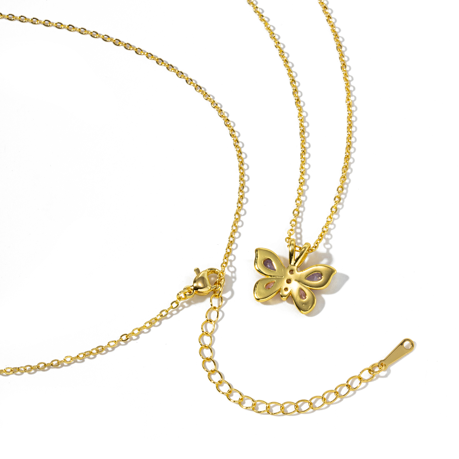 Bild von 1 Strang Umweltfreundlich Natürliche Pastoral Insekt 18K Echtgold plattiert Messing + Kubisch Zirkonia Kreuz Gliederketten Schmetterling Anhänger Halskette Für Frauen Geschenk 46cm + 6cm lang