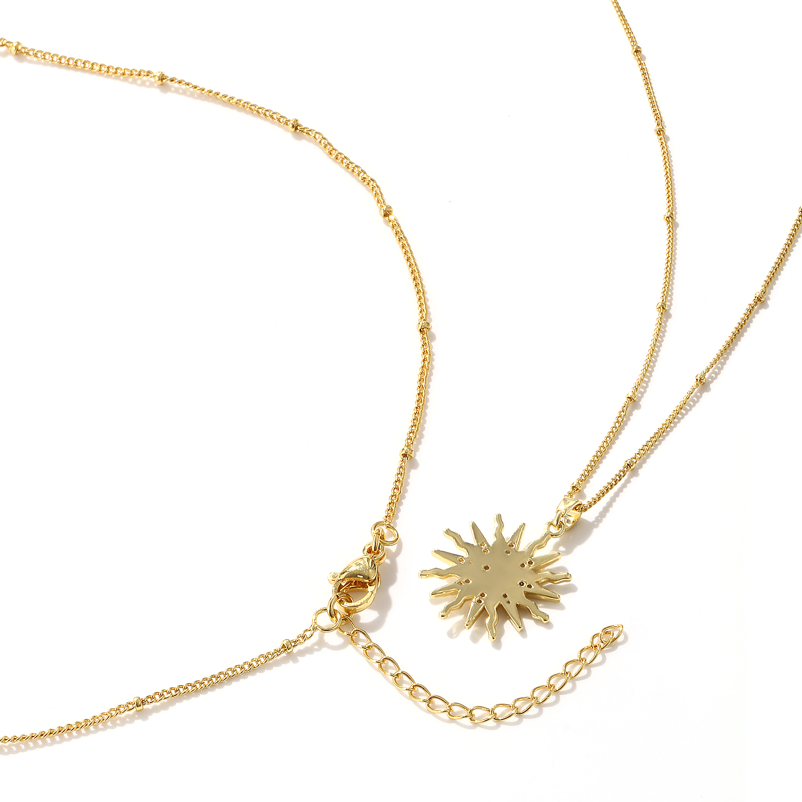 Picture of 1 Piece Eco-friendly Exquisite Galaxy 18K Gold Plated White Brass & Cubic Zirconia Curb Link Chain Sun Enamel Pendant Charm Necklace For Women Gift 45cm(17.7") + 5cm(2") long