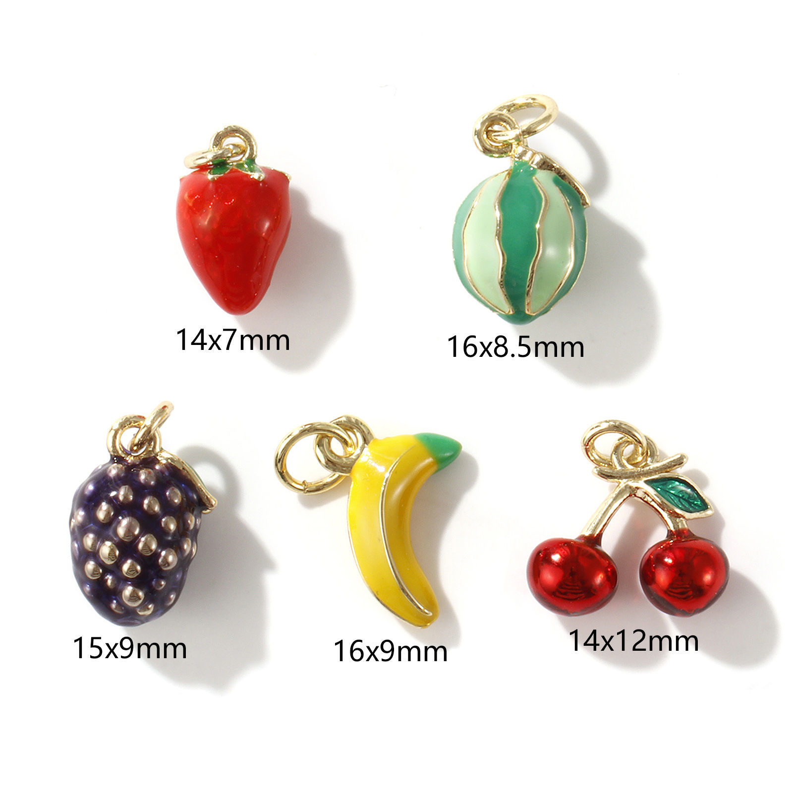 Picture of 1 Set ( 5 PCs/Set) Eco-friendly Brass 3D Charms 18K Real Gold Plated Multicolor Fruit Mixed Enamel
