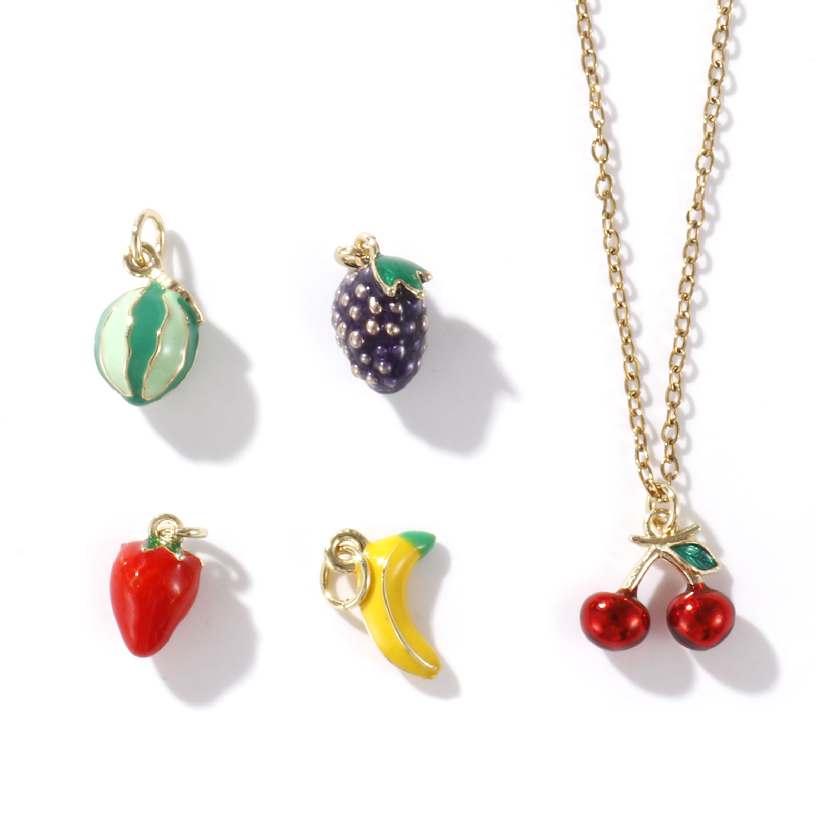 Picture of 1 Set ( 5 PCs/Set) Eco-friendly Brass 3D Charms 18K Real Gold Plated Multicolor Fruit Mixed Enamel
