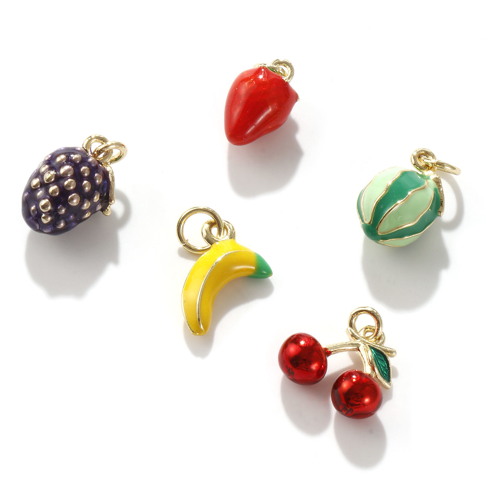 Picture of 1 Set ( 5 PCs/Set) Eco-friendly Brass 3D Charms 18K Real Gold Plated Multicolor Fruit Mixed Enamel