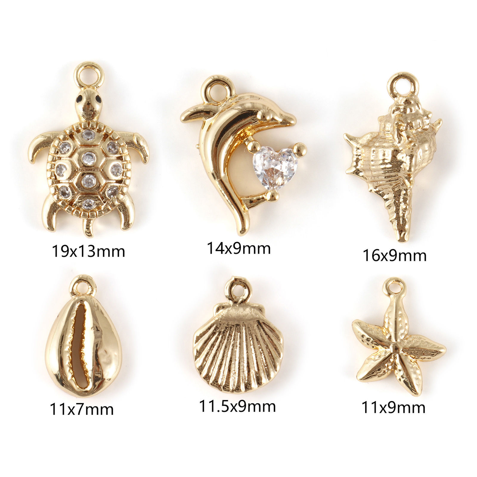 Picture of 1 Set ( 6 PCs/Set) Brass Ocean Jewelry Charms 18K Gold Plated Shell Mixed 3D