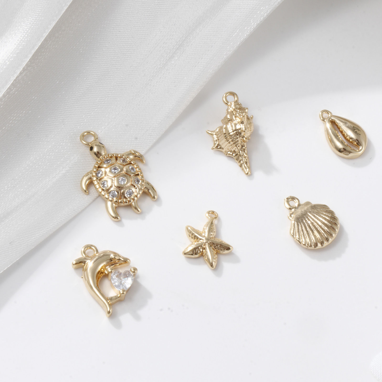 Picture of 1 Set ( 6 PCs/Set) Brass Ocean Jewelry Charms 18K Gold Plated Shell Mixed 3D