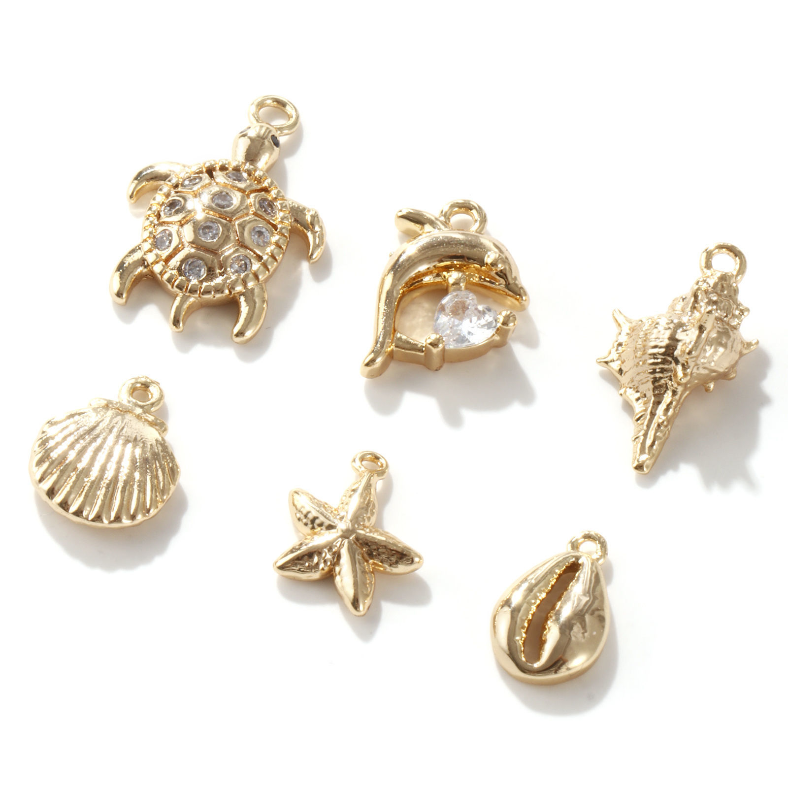 Picture of 1 Set ( 6 PCs/Set) Brass Ocean Jewelry Charms 18K Gold Plated Shell Mixed 3D