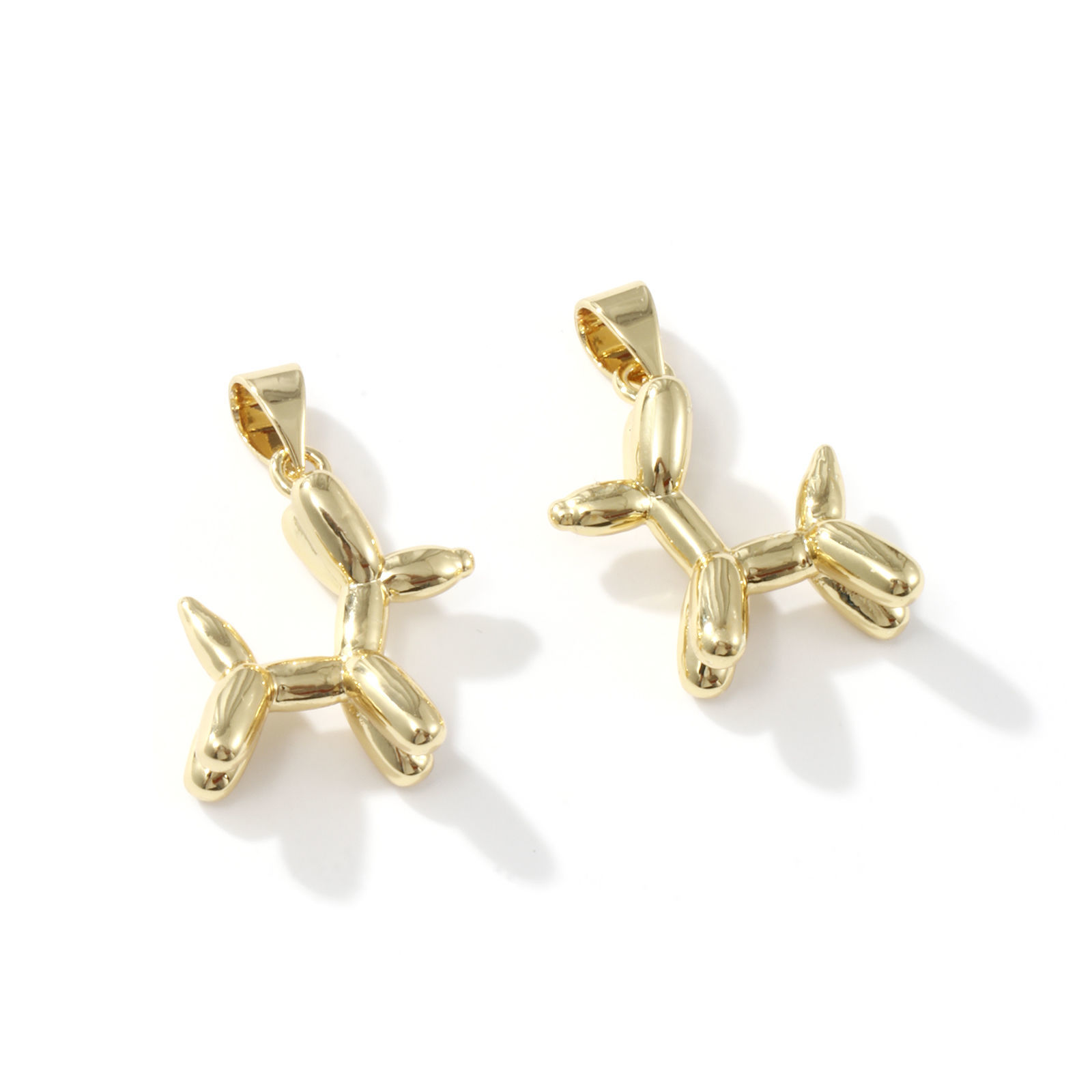 Picture of 2 PCs Brass Charm Pendant 18K Gold Plated Balloon Dog 3D 23mm x 16mm