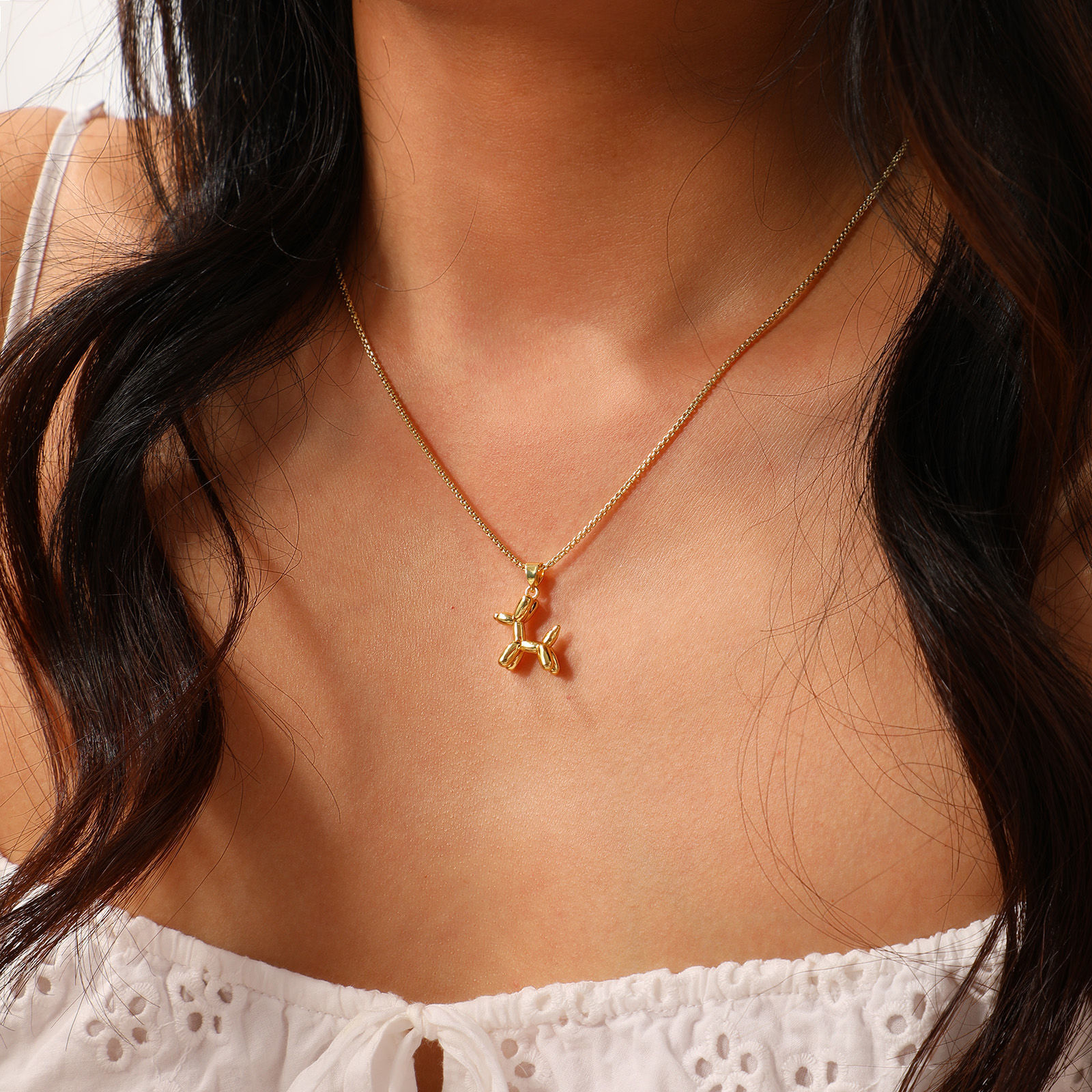 Picture of 1 Piece Eco-friendly Stylish Cute 18K Real Gold Plated Brass Link Cable Chain Balloon Dog 3D Pendant Charm Necklace Unisex Gift 45cm(17.7") + 5cm(2") long
