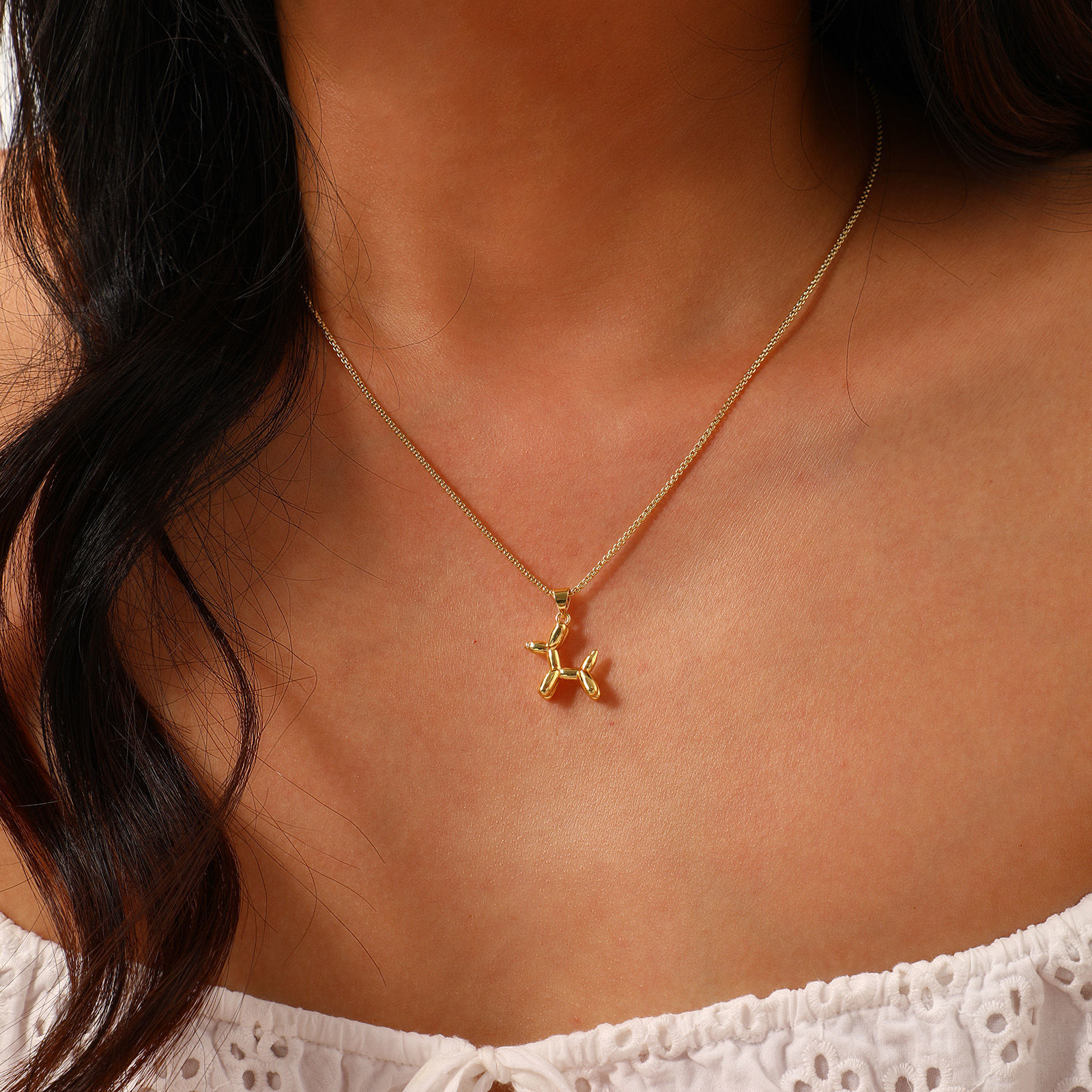 Picture of 1 Piece Eco-friendly Stylish Cute 18K Real Gold Plated Brass Link Cable Chain Balloon Dog 3D Pendant Charm Necklace Unisex Gift 45cm(17.7") + 5cm(2") long