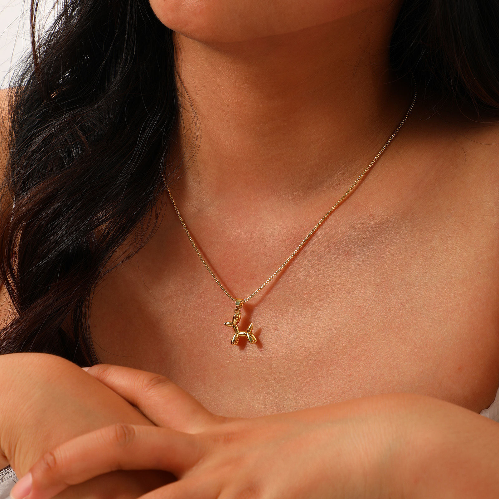 Picture of 1 Piece Eco-friendly Stylish Cute 18K Real Gold Plated Brass Link Cable Chain Balloon Dog 3D Pendant Charm Necklace Unisex Gift 45cm(17.7") + 5cm(2") long