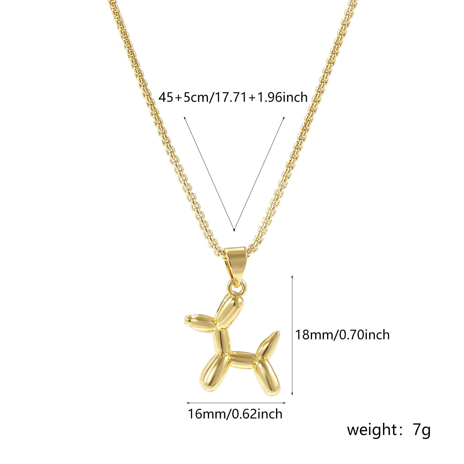 Picture of 1 Piece Eco-friendly Stylish Cute 18K Real Gold Plated Brass Link Cable Chain Balloon Dog 3D Pendant Charm Necklace Unisex Gift 45cm(17.7") + 5cm(2") long