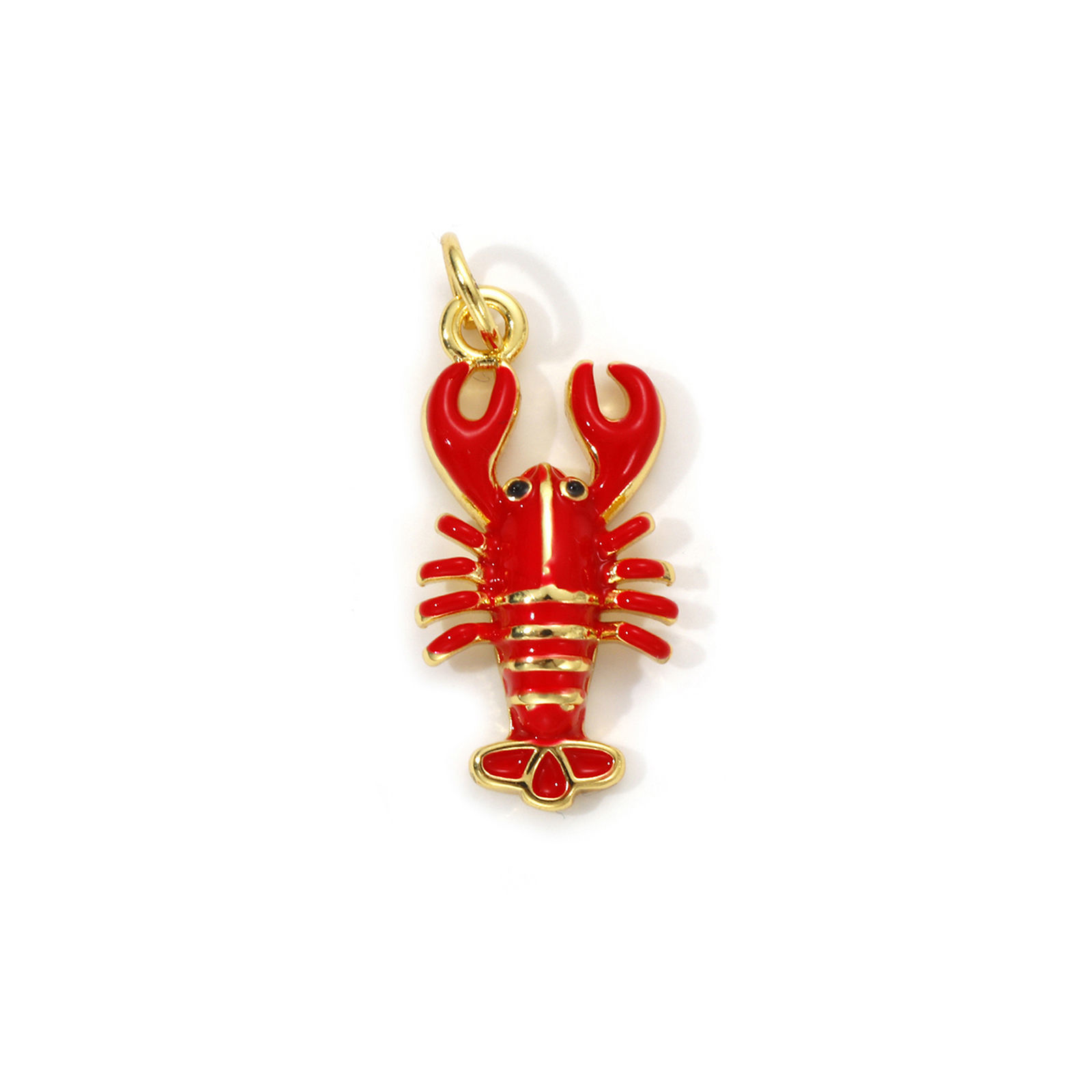 Picture of 1 Piece Eco-friendly Brass Ocean Jewelry Charms 18K Real Gold Plated Red Enamel Lobster 3D 24mm x 10mm