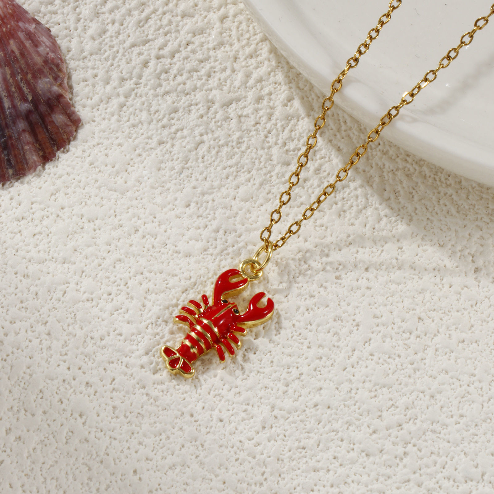 Picture of 1 Piece Eco-friendly Brass Ocean Jewelry Charms 18K Real Gold Plated Red Enamel Lobster 3D 24mm x 10mm
