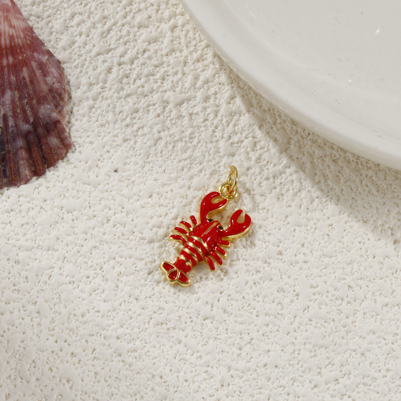 Picture of 1 Piece Eco-friendly Brass Ocean Jewelry Charms 18K Real Gold Plated Red Enamel Lobster 3D 24mm x 10mm