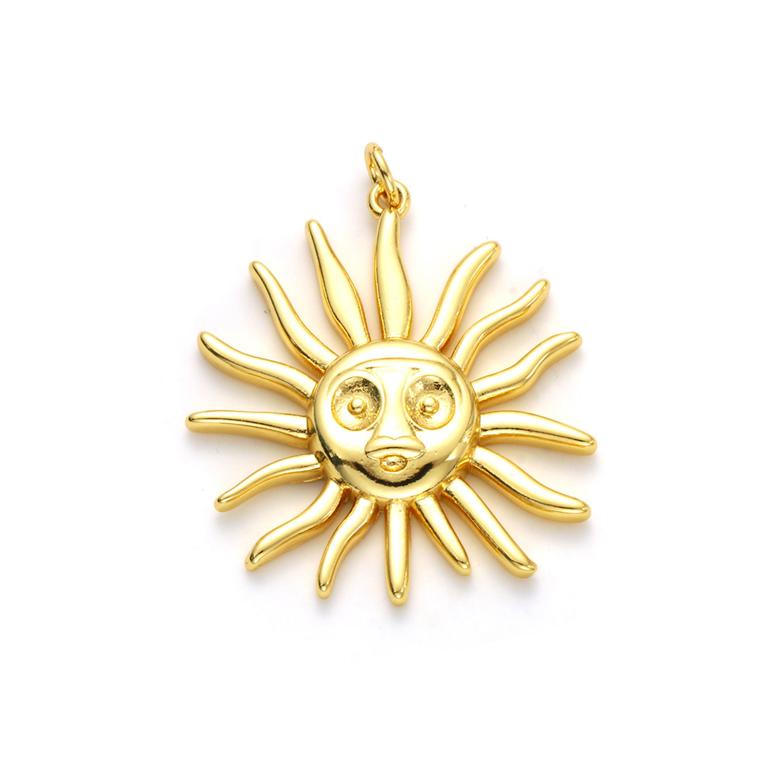 Picture of 1 Piece Eco-friendly Brass Galaxy Pendants 18K Real Gold Plated Sun Smile 3.6cm x 3cm