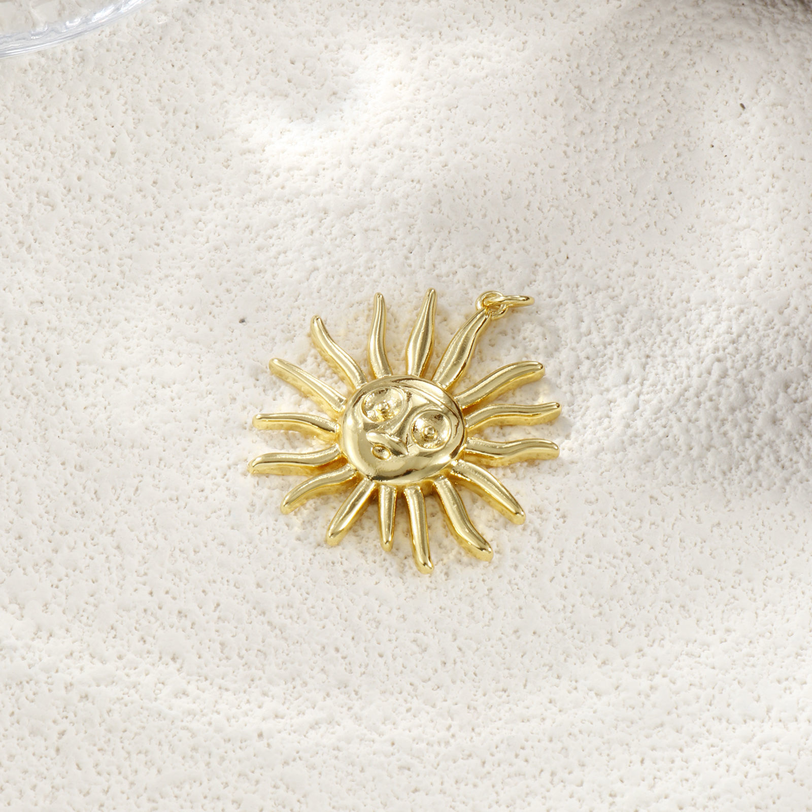 Picture of 1 Piece Eco-friendly Brass Galaxy Pendants 18K Real Gold Plated Sun Smile 3.6cm x 3cm