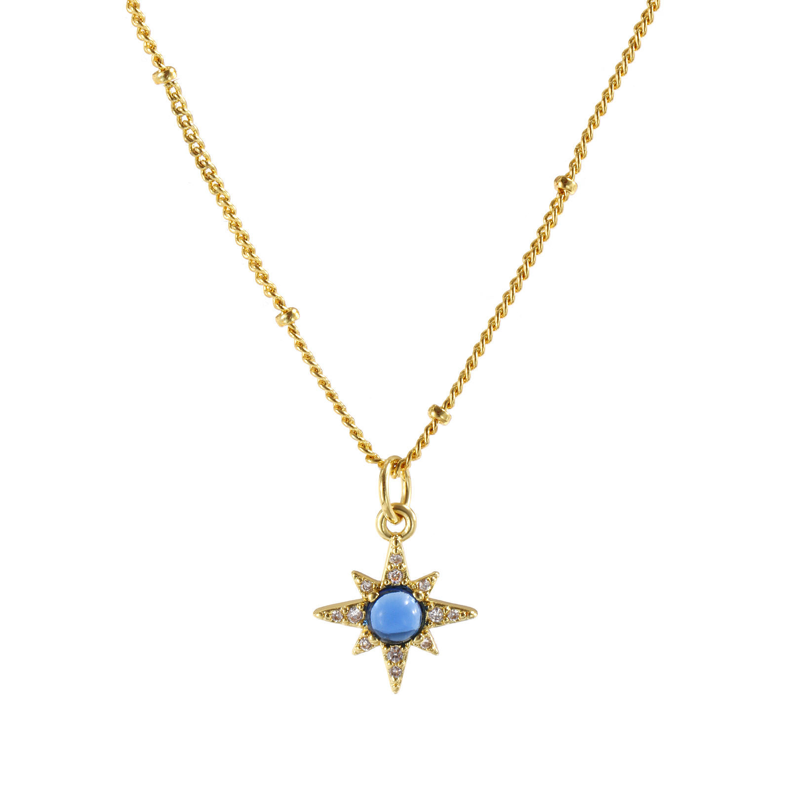 Picture of 1 Piece Eco-friendly Exquisite Galaxy 18K Real Gold Plated Dark Blue Brass & Cubic Zirconia Curb Link Chain Star Pendant Charm Necklace For Women Gift 45cm(17.7") + 5cm(2") long