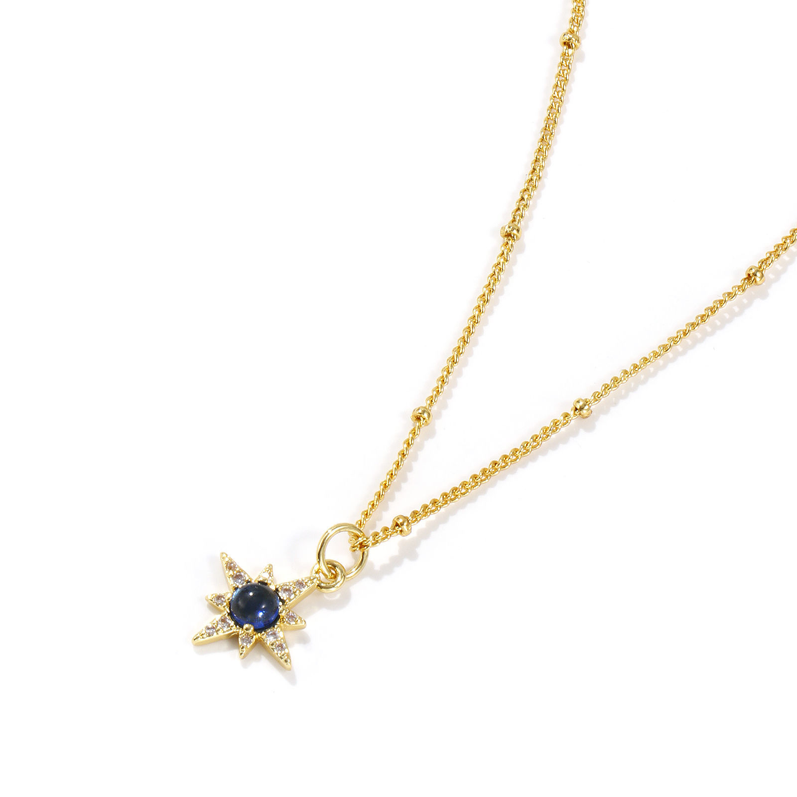 Picture of 1 Piece Eco-friendly Exquisite Galaxy 18K Real Gold Plated Dark Blue Brass & Cubic Zirconia Curb Link Chain Star Pendant Charm Necklace For Women Gift 45cm(17.7") + 5cm(2") long