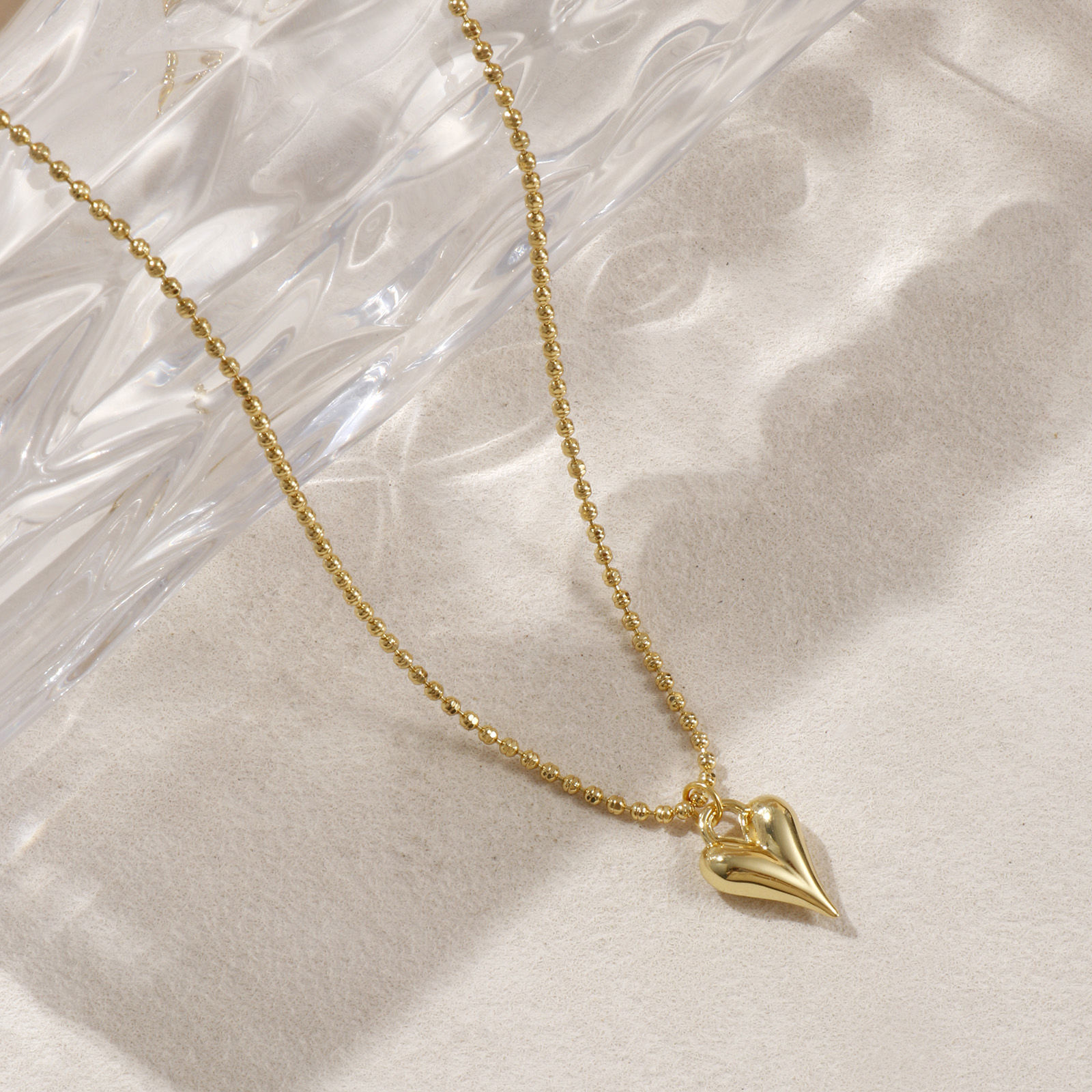 Bild von 18K Echtgold plattiert Kreuz Gliederketten Herz Anhänger Halskette, Messing 45cm + 5cm, Für Frauen, 3D, Exquisit Valentinstag Geschenk, Umweltfreundlich, 1 Strang