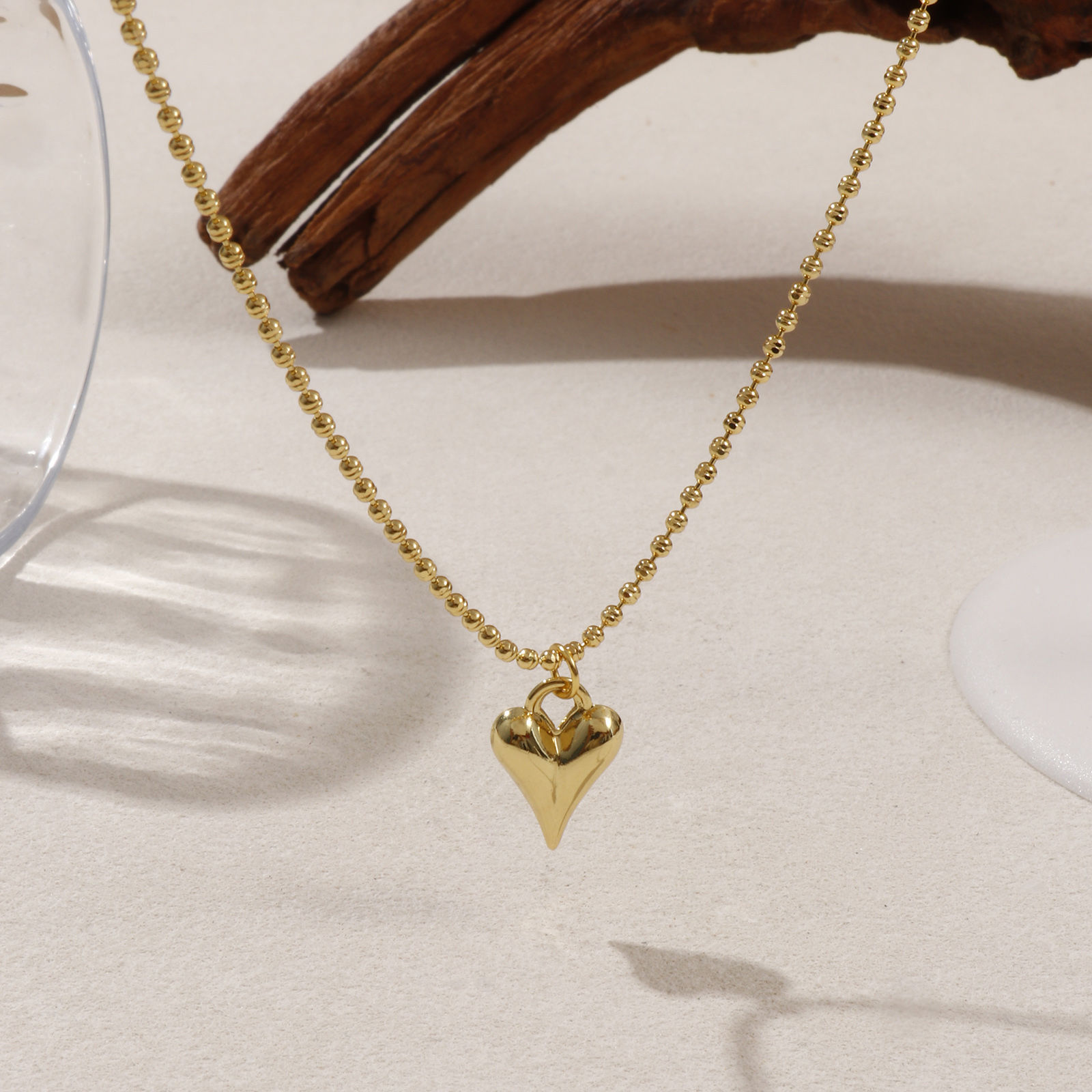 Bild von 18K Echtgold plattiert Kreuz Gliederketten Herz Anhänger Halskette, Messing 45cm + 5cm, Für Frauen, 3D, Exquisit Valentinstag Geschenk, Umweltfreundlich, 1 Strang