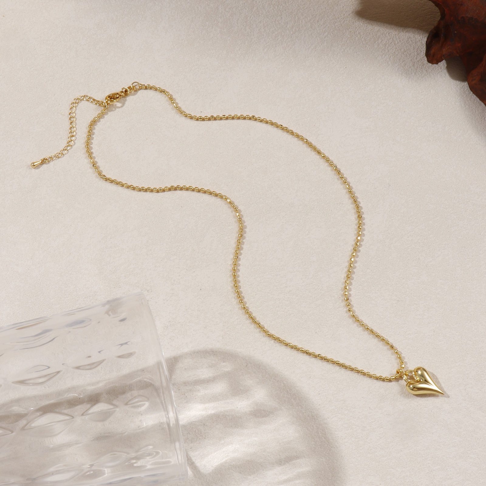 Bild von 18K Echtgold plattiert Kreuz Gliederketten Herz Anhänger Halskette, Messing 45cm + 5cm, Für Frauen, 3D, Exquisit Valentinstag Geschenk, Umweltfreundlich, 1 Strang