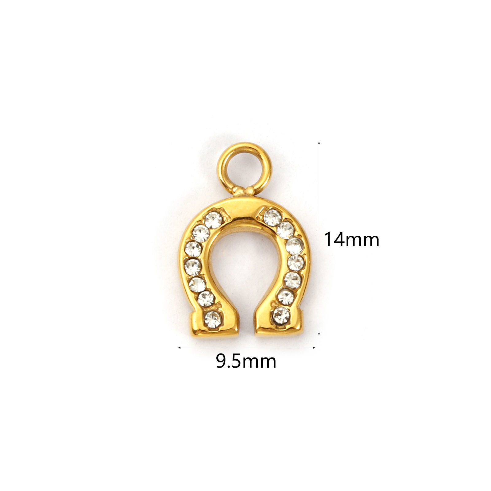 Picture of 1 Piece Eco-friendly PVD Vacuum Plating 304 Stainless Steel West Cowboy Charms 18K Real Gold Plated Luck Horseshoe Clear Cubic Zirconia 14mm x 9.5mm