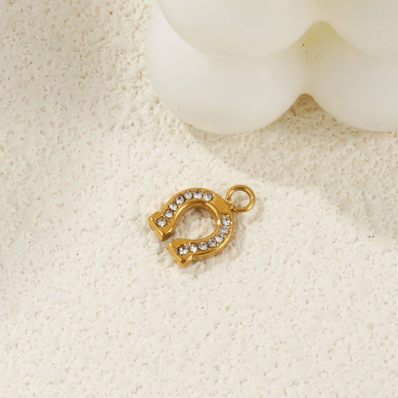 Picture of 1 Piece Eco-friendly PVD Vacuum Plating 304 Stainless Steel West Cowboy Charms 18K Real Gold Plated Luck Horseshoe Clear Cubic Zirconia 14mm x 9.5mm