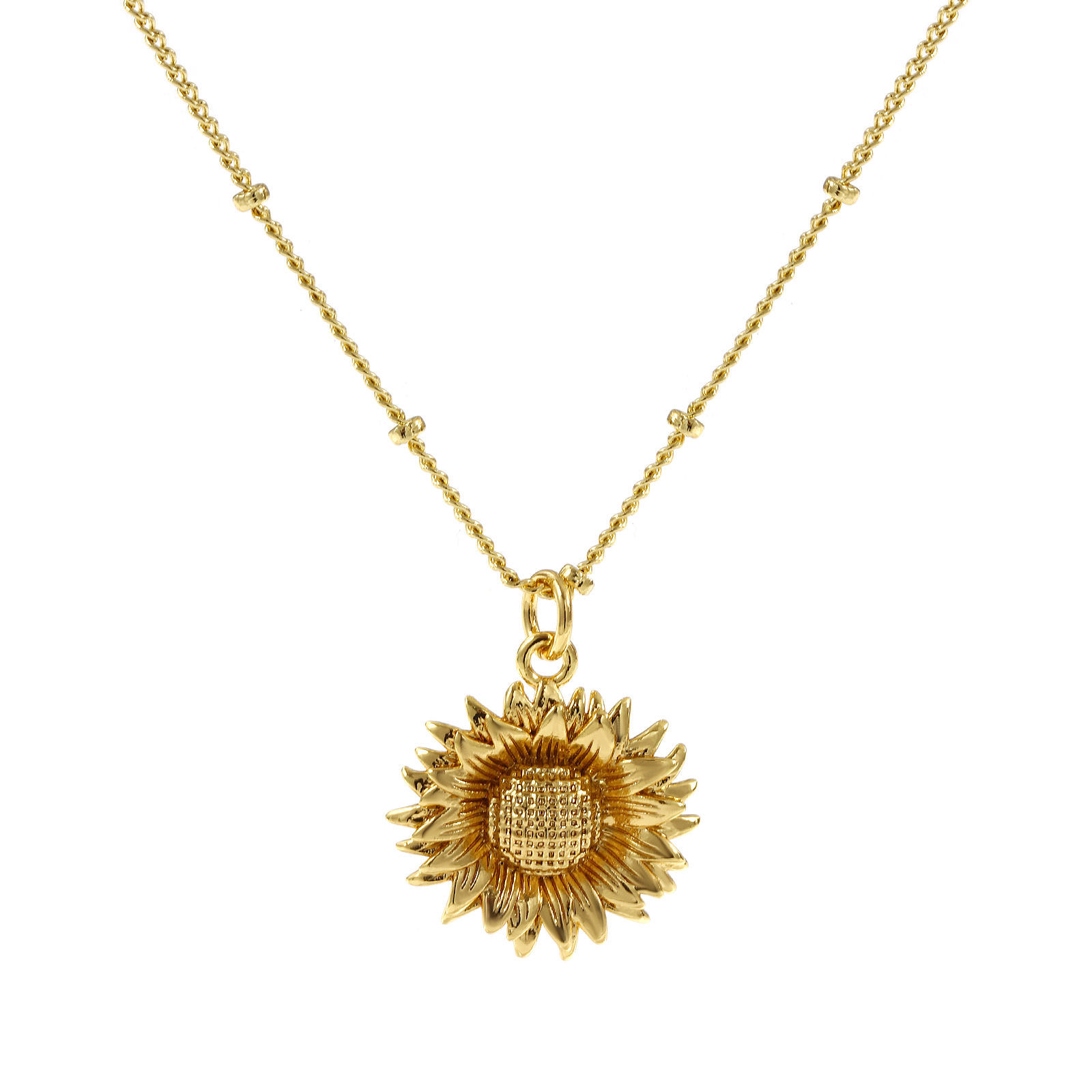 Bild von 18K Real Gold Plated Curb Link Chain Sunflower Pendant Charm Necklace, Brass 45cm(17.7") + 5cm(2"), For Women, Stylish Ocean Jewelry Gift, Eco-friendly, 1 Piece