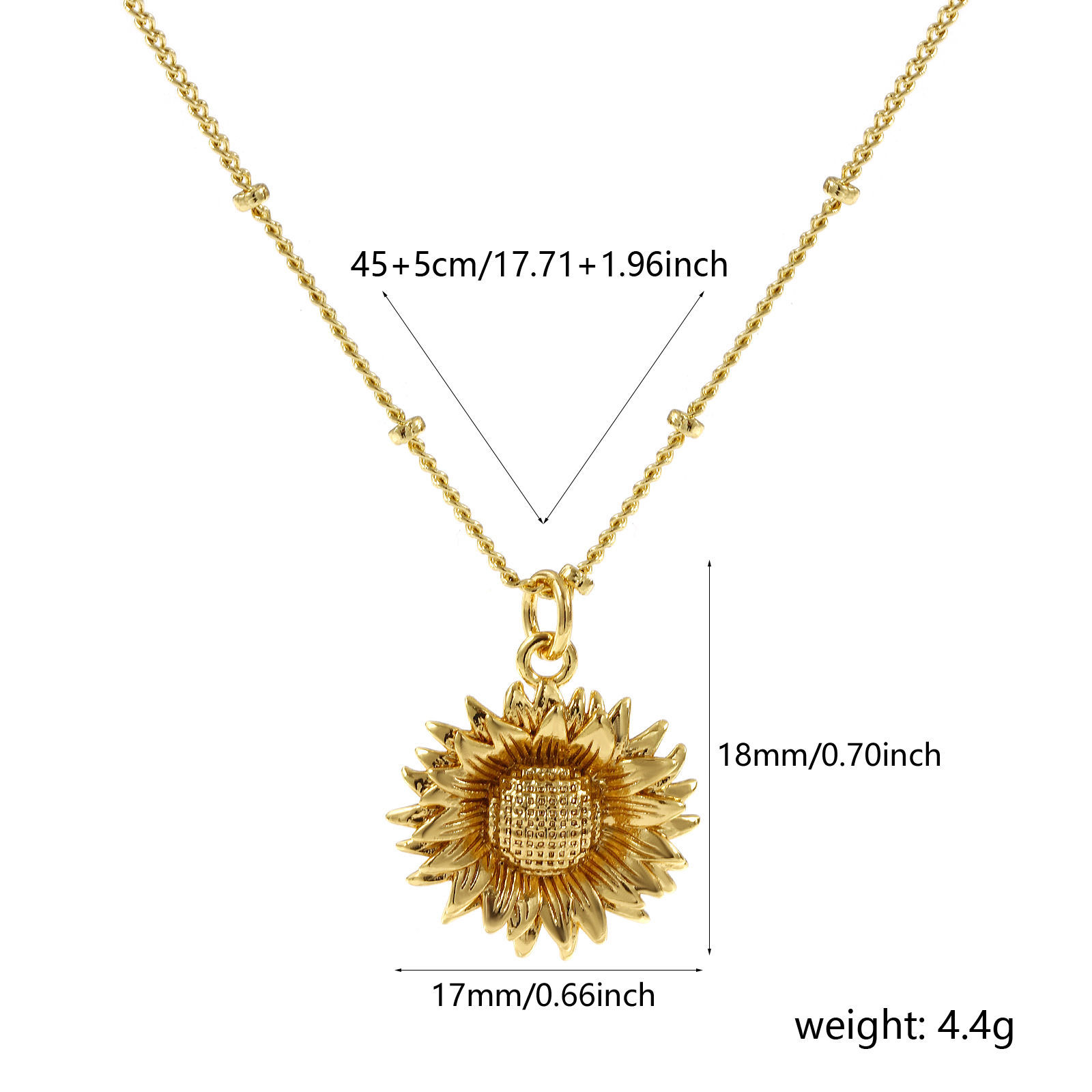 Bild von 18K Real Gold Plated Curb Link Chain Sunflower Pendant Charm Necklace, Brass 45cm(17.7") + 5cm(2"), For Women, Stylish Ocean Jewelry Gift, Eco-friendly, 1 Piece