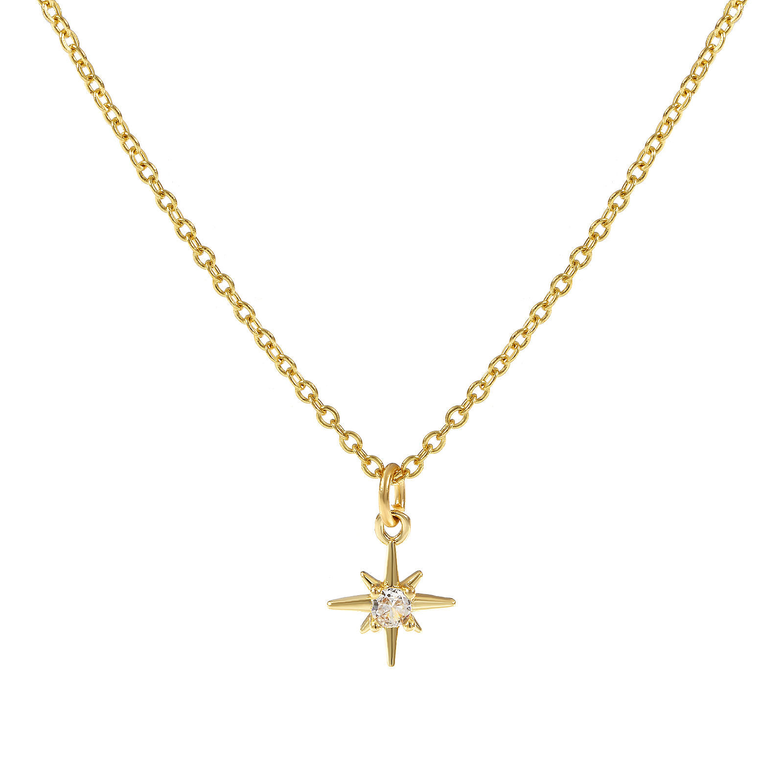 Bild von 18K Echtgold plattiert Kreuz Gliederketten Polarisstern Anhänger Halskette, Messing 45cm + 5cm, Für Frauen, Klar Zirkonia Elegant Galaxis Geschenk, Umweltfreundlich, 1 Strang