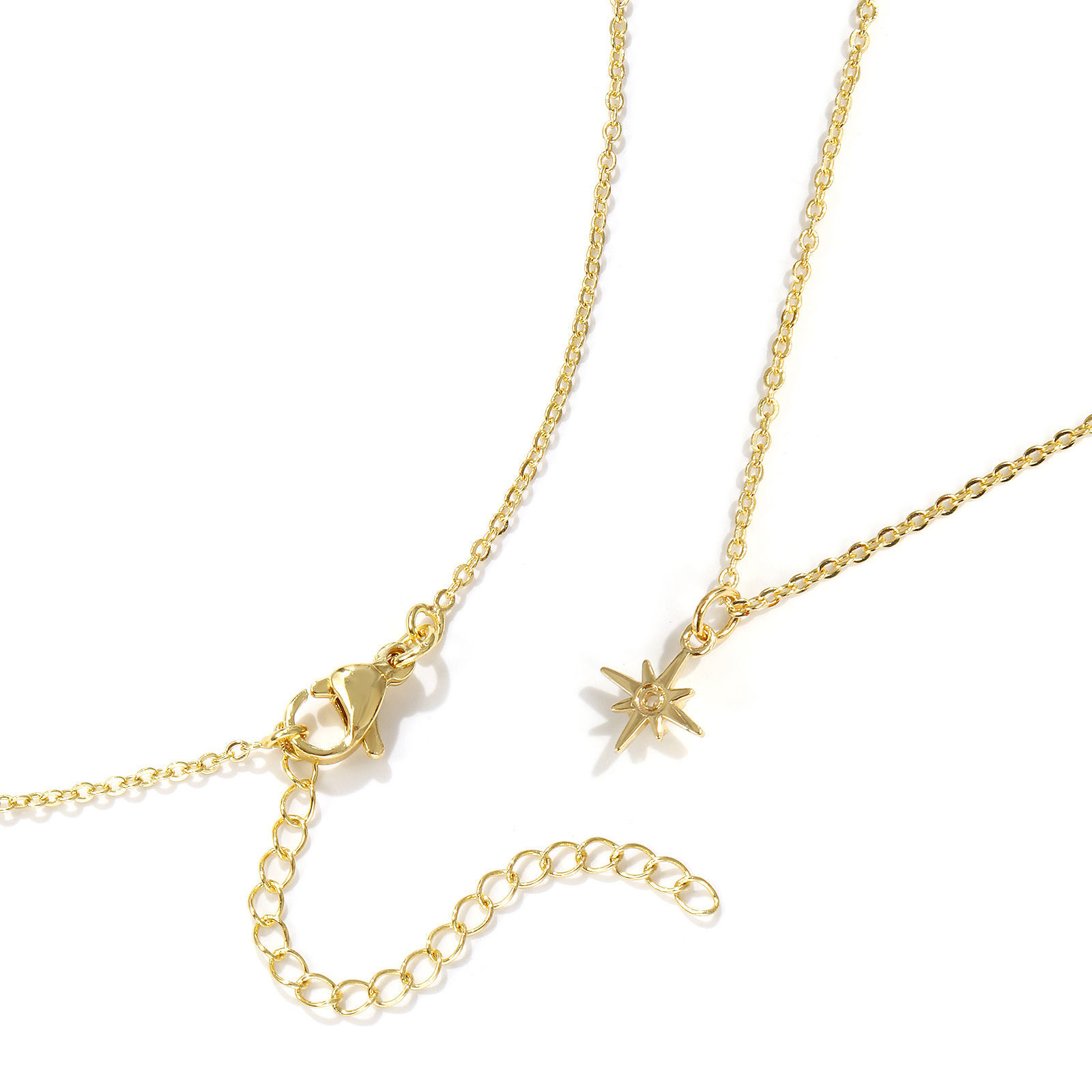 Bild von 18K Echtgold plattiert Kreuz Gliederketten Polarisstern Anhänger Halskette, Messing 45cm + 5cm, Für Frauen, Klar Zirkonia Elegant Galaxis Geschenk, Umweltfreundlich, 1 Strang