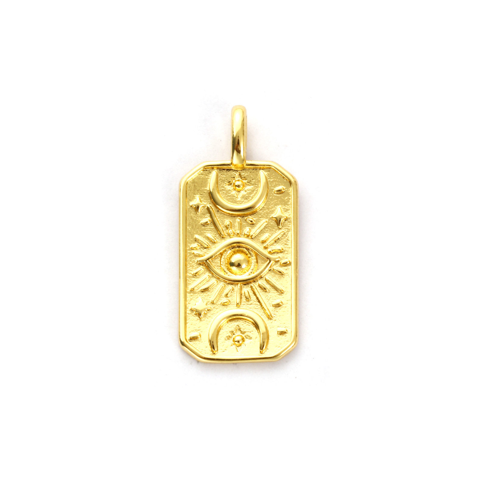 Picture of 2 PCs Eco-friendly Brass Religious Charms 18K Real Gold Plated Octagon Eye of Providence/ All-seeing Eye 26.5mm x 12mm