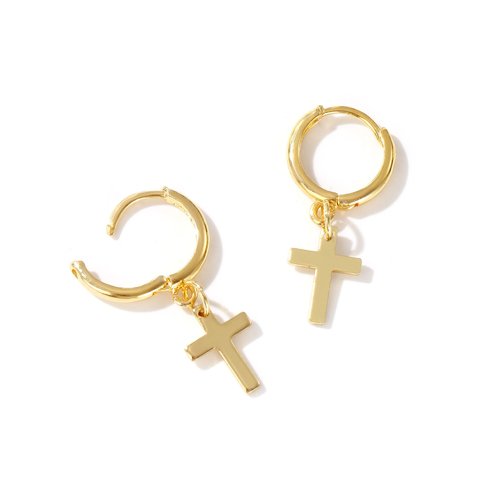 Bild von 1 Paar Umweltfreundlich Exquisit Religiös 18K Echtgold plattiert Messing Kreuz Hoop Ohrringe Für Frauen Geschenk 3.1cm x 1.4cm, Pfosten-/Drahtstärke: 1mm(18 Gauge)