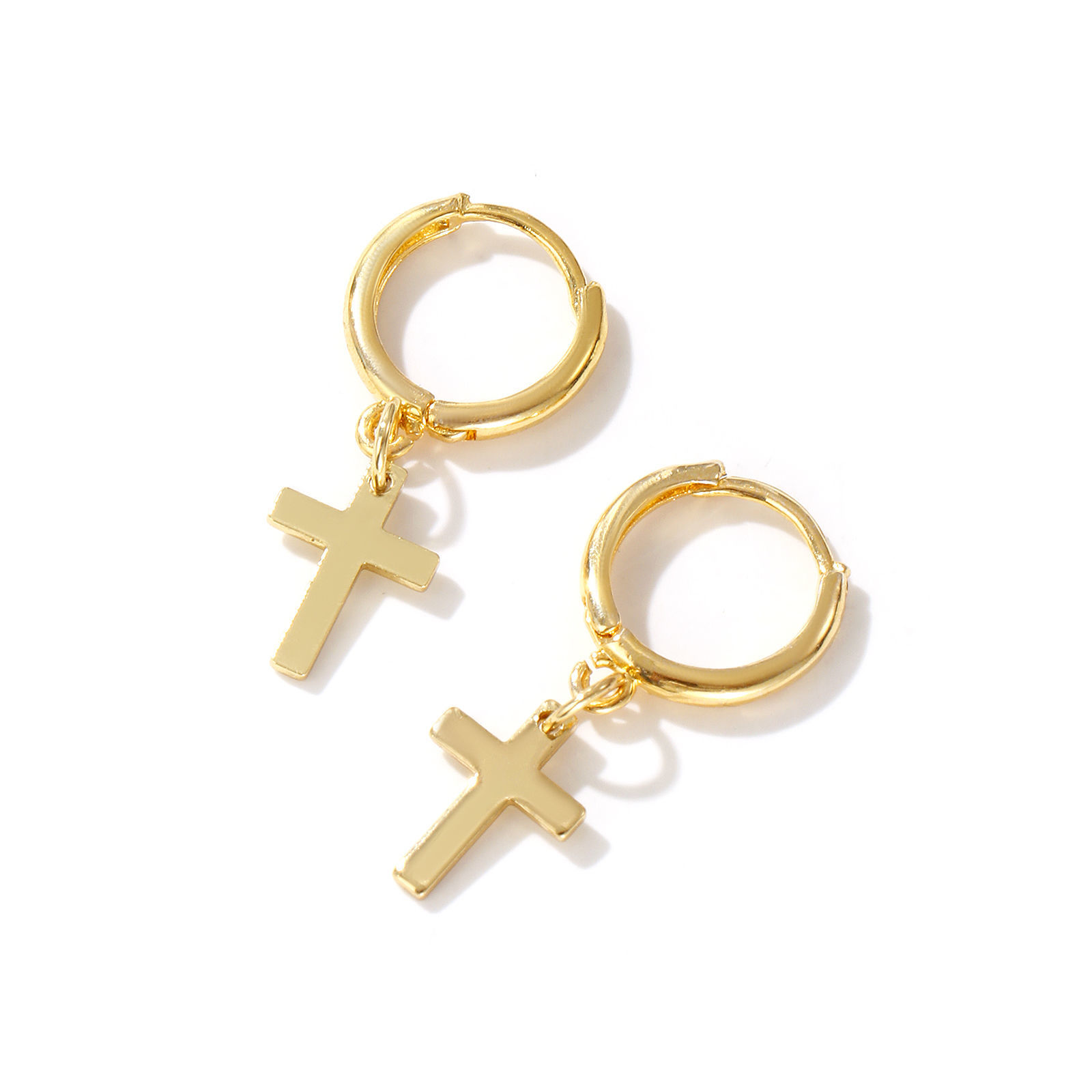 Bild von 1 Paar Umweltfreundlich Exquisit Religiös 18K Echtgold plattiert Messing Kreuz Hoop Ohrringe Für Frauen Geschenk 3.1cm x 1.4cm, Pfosten-/Drahtstärke: 1mm(18 Gauge)