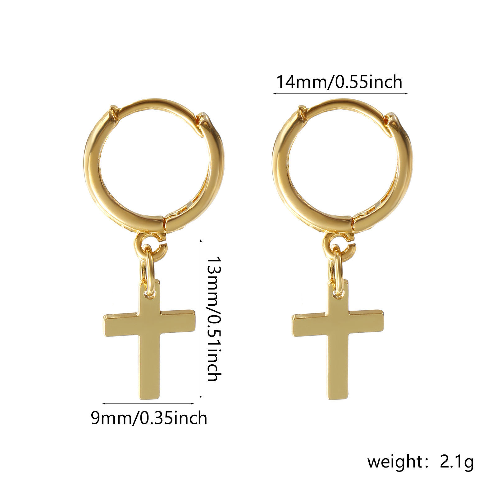 Bild von 1 Paar Umweltfreundlich Exquisit Religiös 18K Echtgold plattiert Messing Kreuz Hoop Ohrringe Für Frauen Geschenk 3.1cm x 1.4cm, Pfosten-/Drahtstärke: 1mm(18 Gauge)