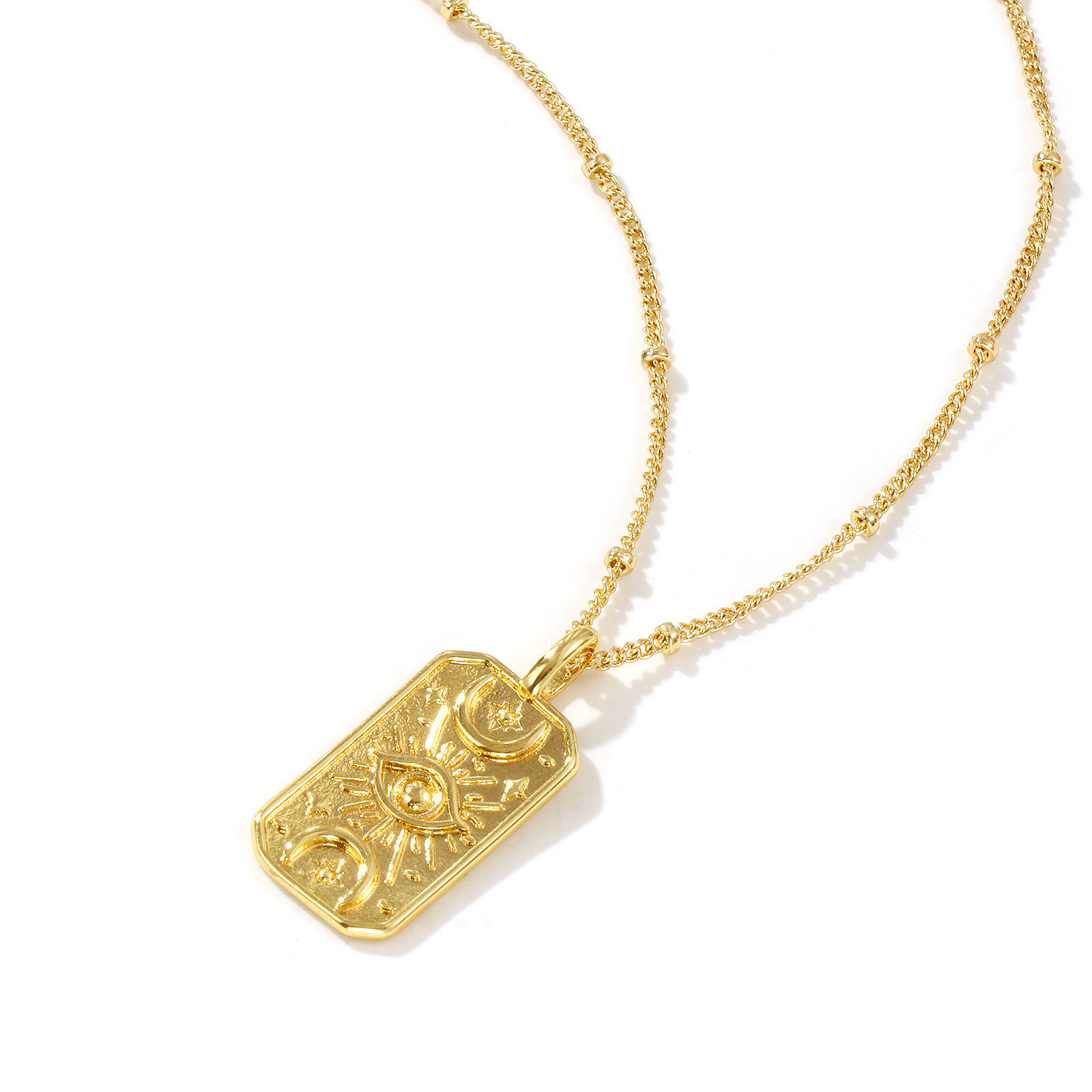 Image de Collier à Breloques Octogone Plaqué Or Véritable 18K en Laiton Pour Femmes, Chaîne Maille Cheval 45cm + 5cm, Oeil de la Providence/ Oeil Qui Voit Tout Religieux Vintage Cadeau, Respectueux de la Nature, 1 Pièce