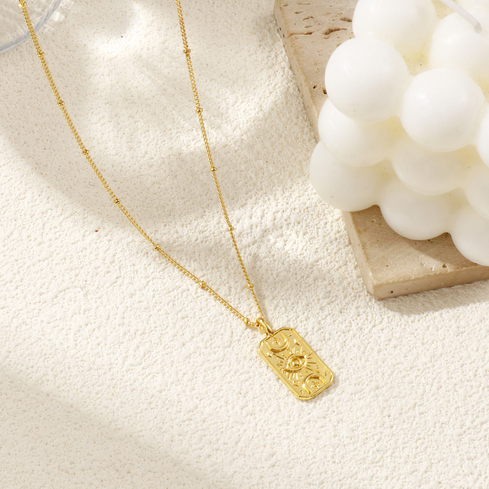 Image de Collier à Breloques Octogone Plaqué Or Véritable 18K en Laiton Pour Femmes, Chaîne Maille Cheval 45cm + 5cm, Oeil de la Providence/ Oeil Qui Voit Tout Religieux Vintage Cadeau, Respectueux de la Nature, 1 Pièce