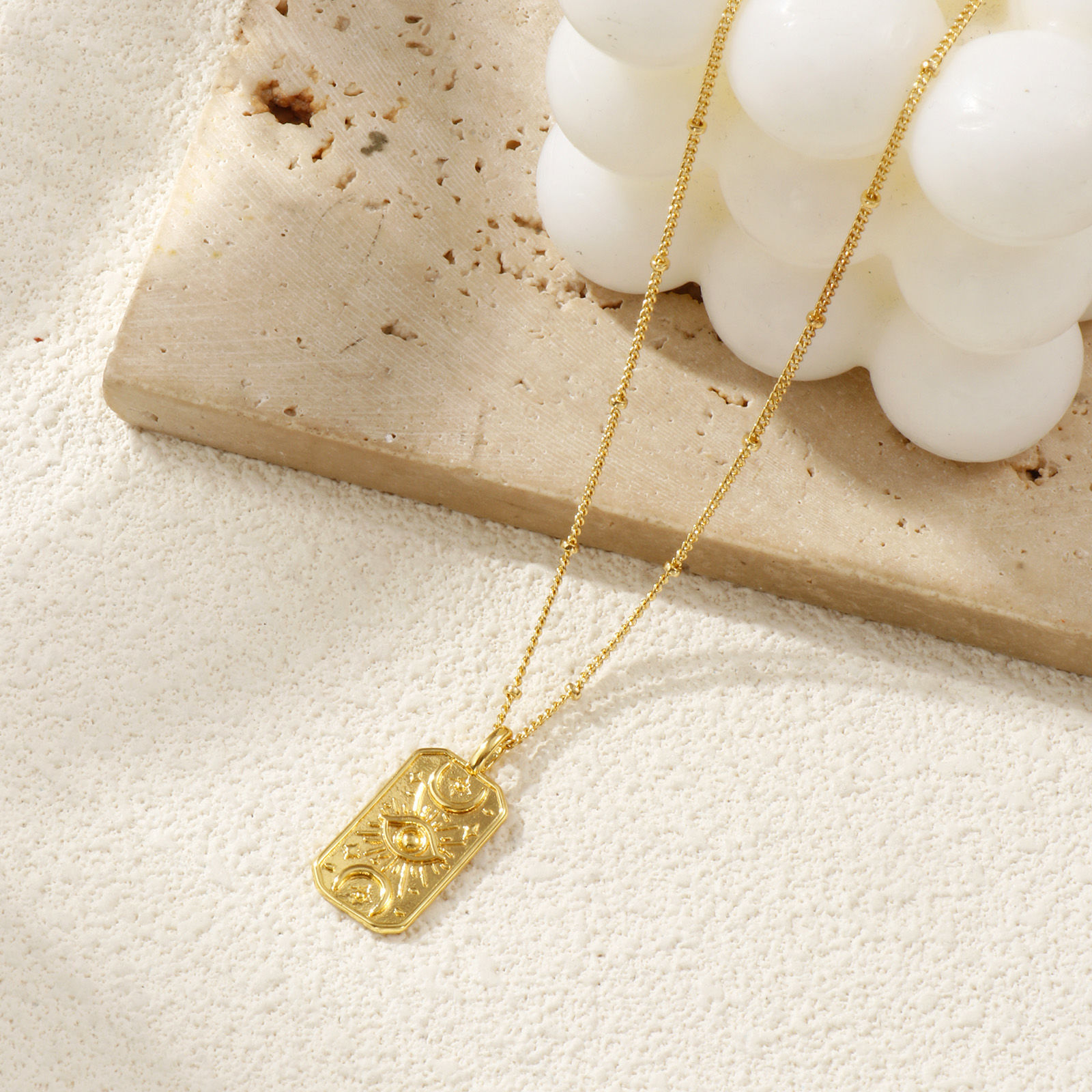 Image de Collier à Breloques Octogone Plaqué Or Véritable 18K en Laiton Pour Femmes, Chaîne Maille Cheval 45cm + 5cm, Oeil de la Providence/ Oeil Qui Voit Tout Religieux Vintage Cadeau, Respectueux de la Nature, 1 Pièce