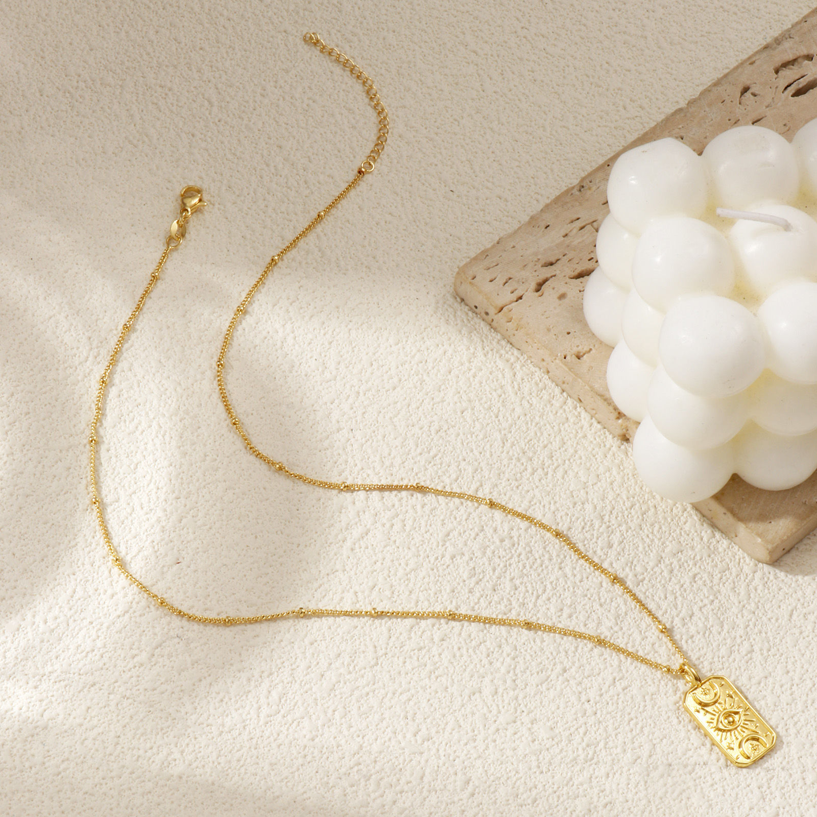 Image de Collier à Breloques Octogone Plaqué Or Véritable 18K en Laiton Pour Femmes, Chaîne Maille Cheval 45cm + 5cm, Oeil de la Providence/ Oeil Qui Voit Tout Religieux Vintage Cadeau, Respectueux de la Nature, 1 Pièce