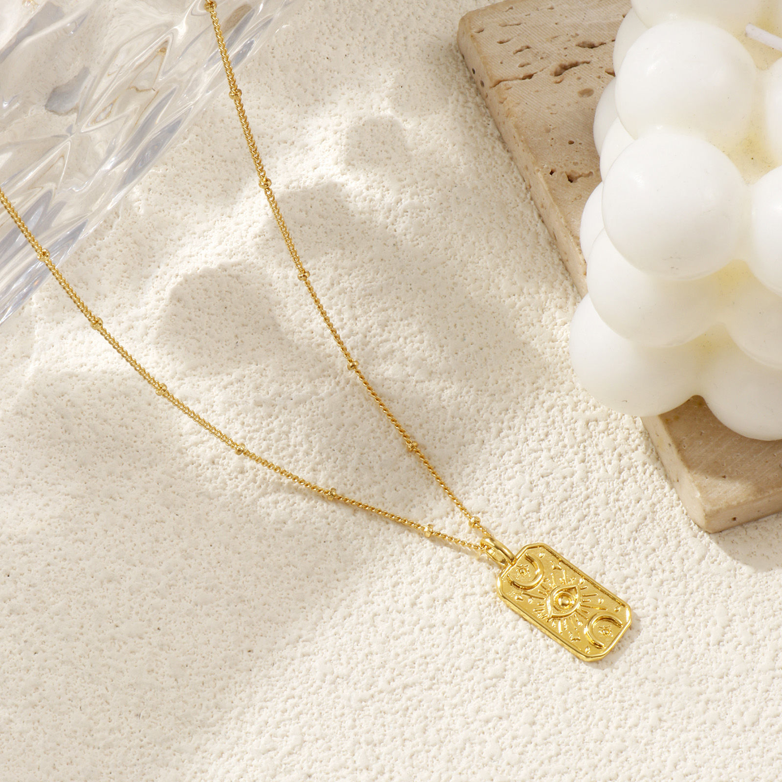 Image de Collier à Breloques Octogone Plaqué Or Véritable 18K en Laiton Pour Femmes, Chaîne Maille Cheval 45cm + 5cm, Oeil de la Providence/ Oeil Qui Voit Tout Religieux Vintage Cadeau, Respectueux de la Nature, 1 Pièce