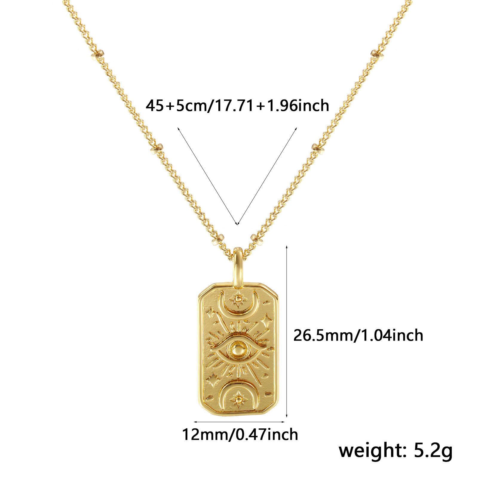 Image de Collier à Breloques Octogone Plaqué Or Véritable 18K en Laiton Pour Femmes, Chaîne Maille Cheval 45cm + 5cm, Oeil de la Providence/ Oeil Qui Voit Tout Religieux Vintage Cadeau, Respectueux de la Nature, 1 Pièce