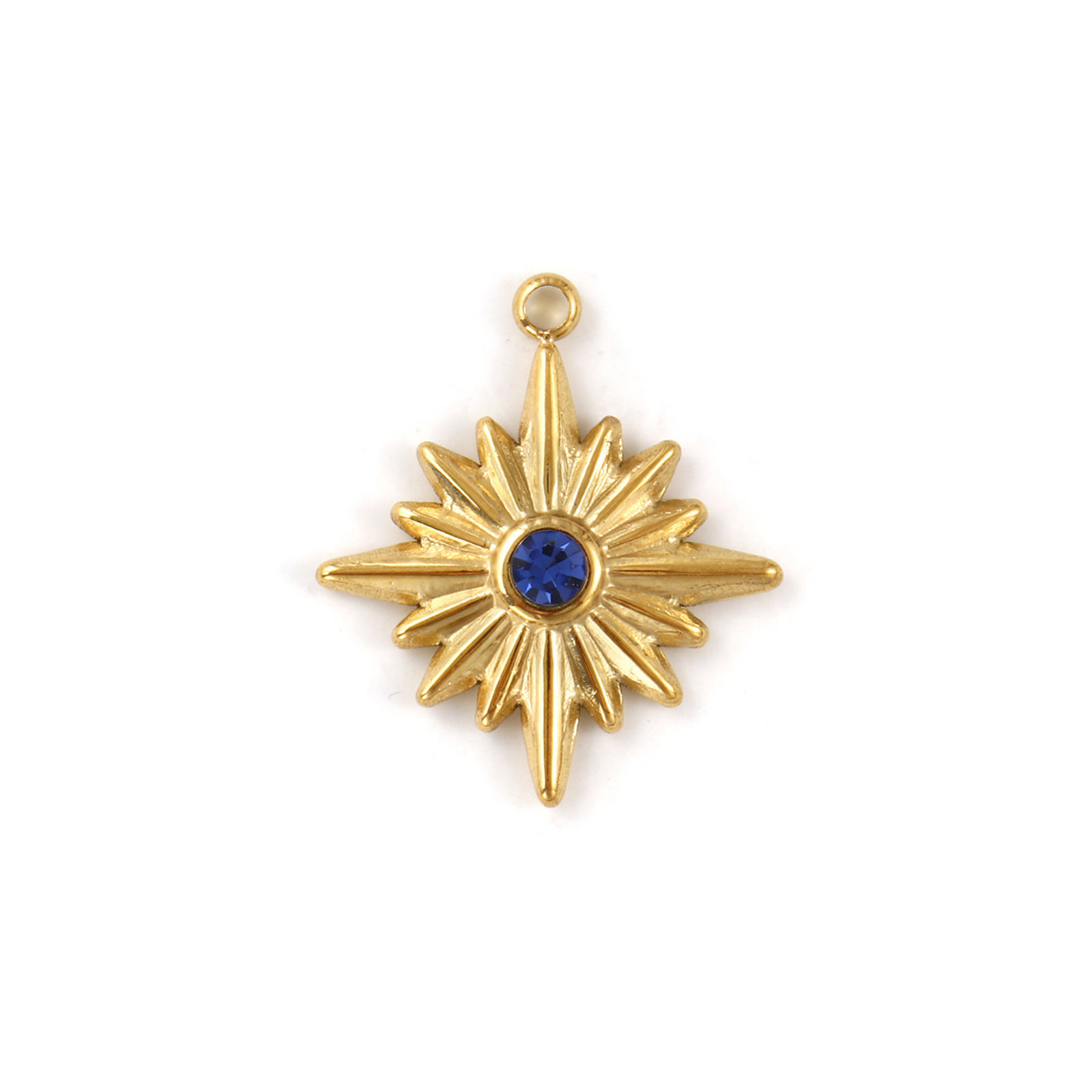 Bild von 1 Stück Umweltfreundliche PVD-Vakuumbeschichtung 304 Edelstahl Galaxis Charms 18K Echtgold plattiert Stern Blau Zirkonia 22mm x 19mm