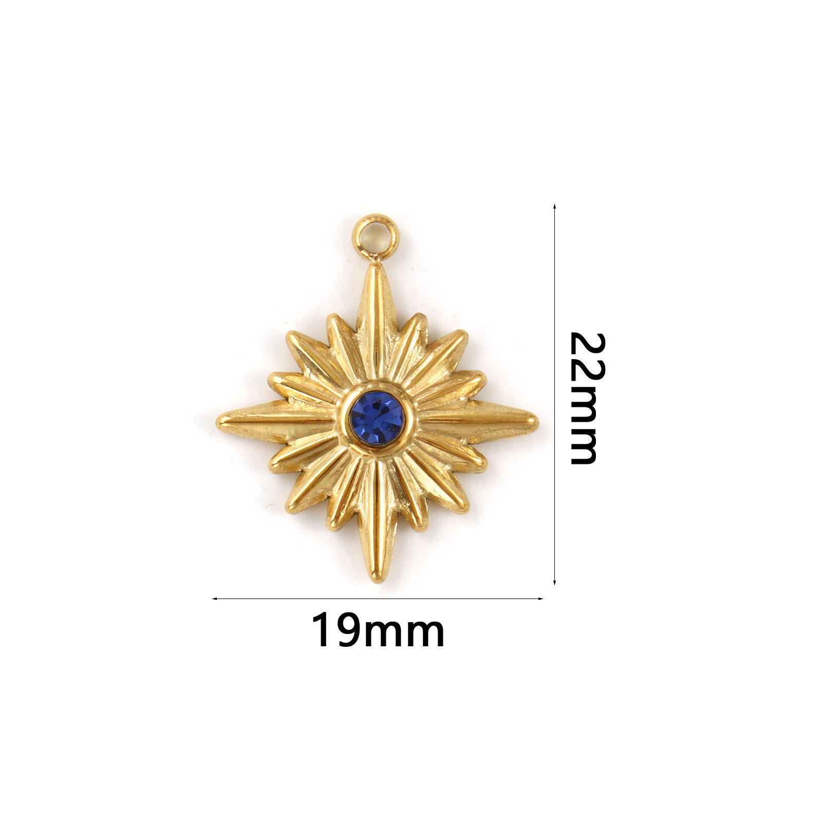 Bild von 1 Stück Umweltfreundliche PVD-Vakuumbeschichtung 304 Edelstahl Galaxis Charms 18K Echtgold plattiert Stern Blau Zirkonia 22mm x 19mm