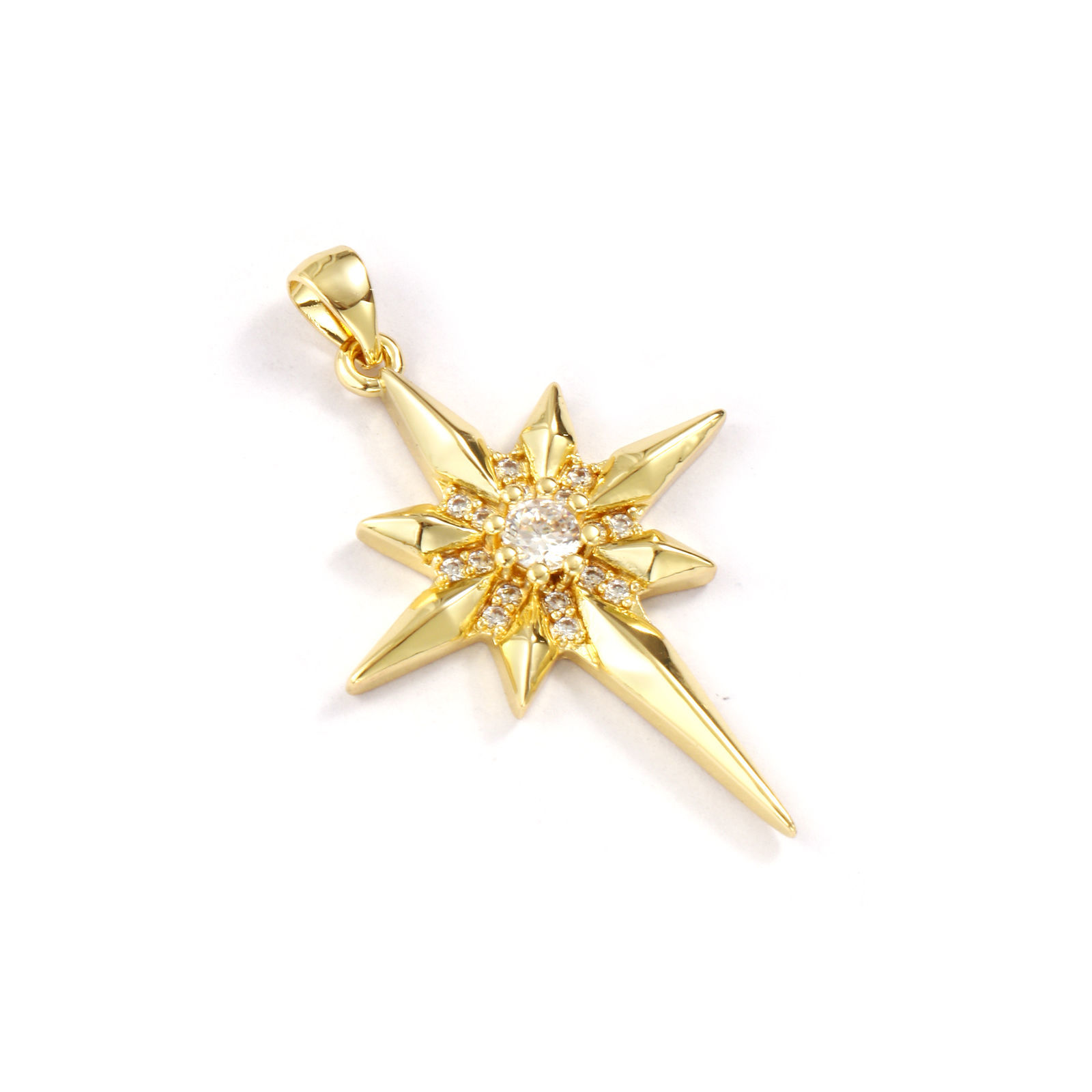 Bild von 1 Stück Umweltfreundlich Messing Galaxis Anhänger 18K Echtgold plattiert Stern Micro Pave Klar Kubischer Zirkon 4cm x 2.6cm