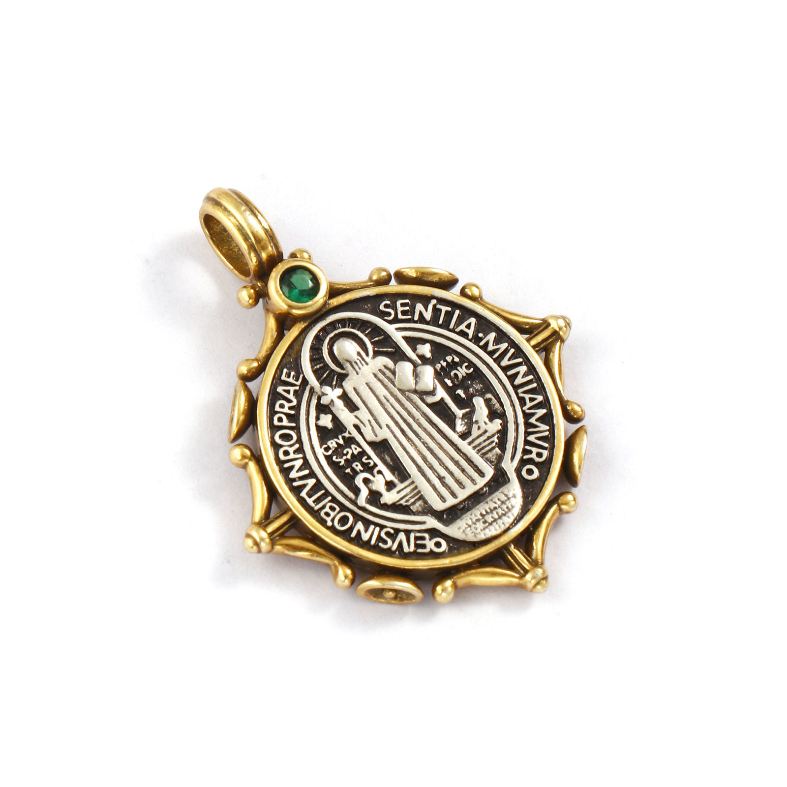 Bild von 1 Stück Messing Religiös Anhänger Antiksilber Antik Bronze Mixefarbe St. Benedikt-Medaille Doppelseitig Grün Kubischer Zirkon 3.2cm x 2.6cm