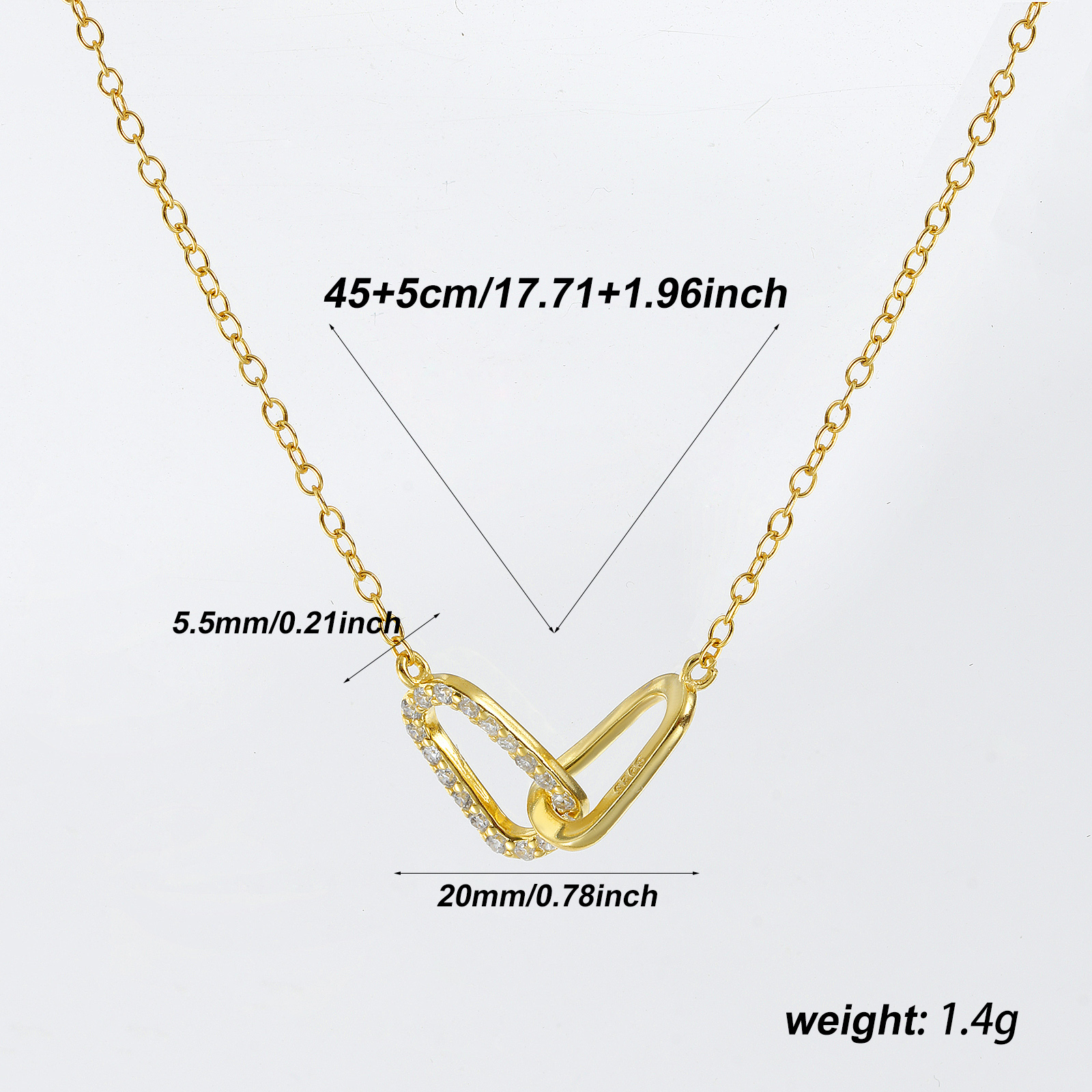 Picture of 1 Piece Sterling Silver Romantic Pendant Charm Necklace 18K Gold Plated Oval Clear Cubic Zirconia Micro Pave 40cm(15.7") + 5cm(2") long