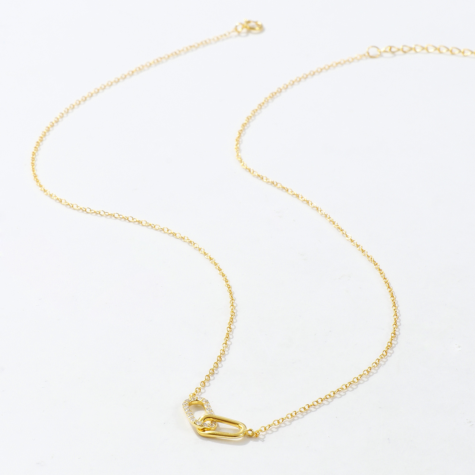 Picture of 1 Piece Sterling Silver Romantic Pendant Charm Necklace 18K Gold Plated Oval Clear Cubic Zirconia Micro Pave 40cm(15.7") + 5cm(2") long