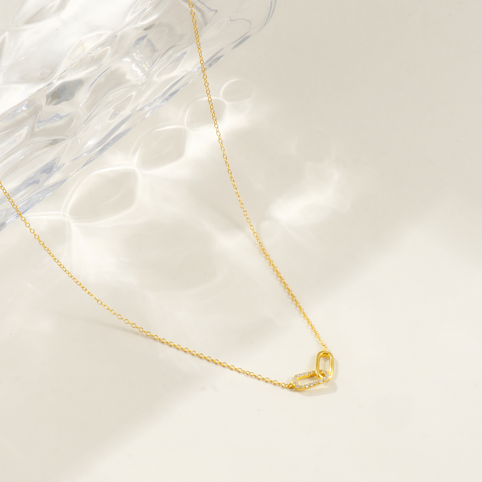 Picture of 1 Piece Sterling Silver Romantic Pendant Charm Necklace 18K Gold Plated Oval Clear Cubic Zirconia Micro Pave 40cm(15.7") + 5cm(2") long