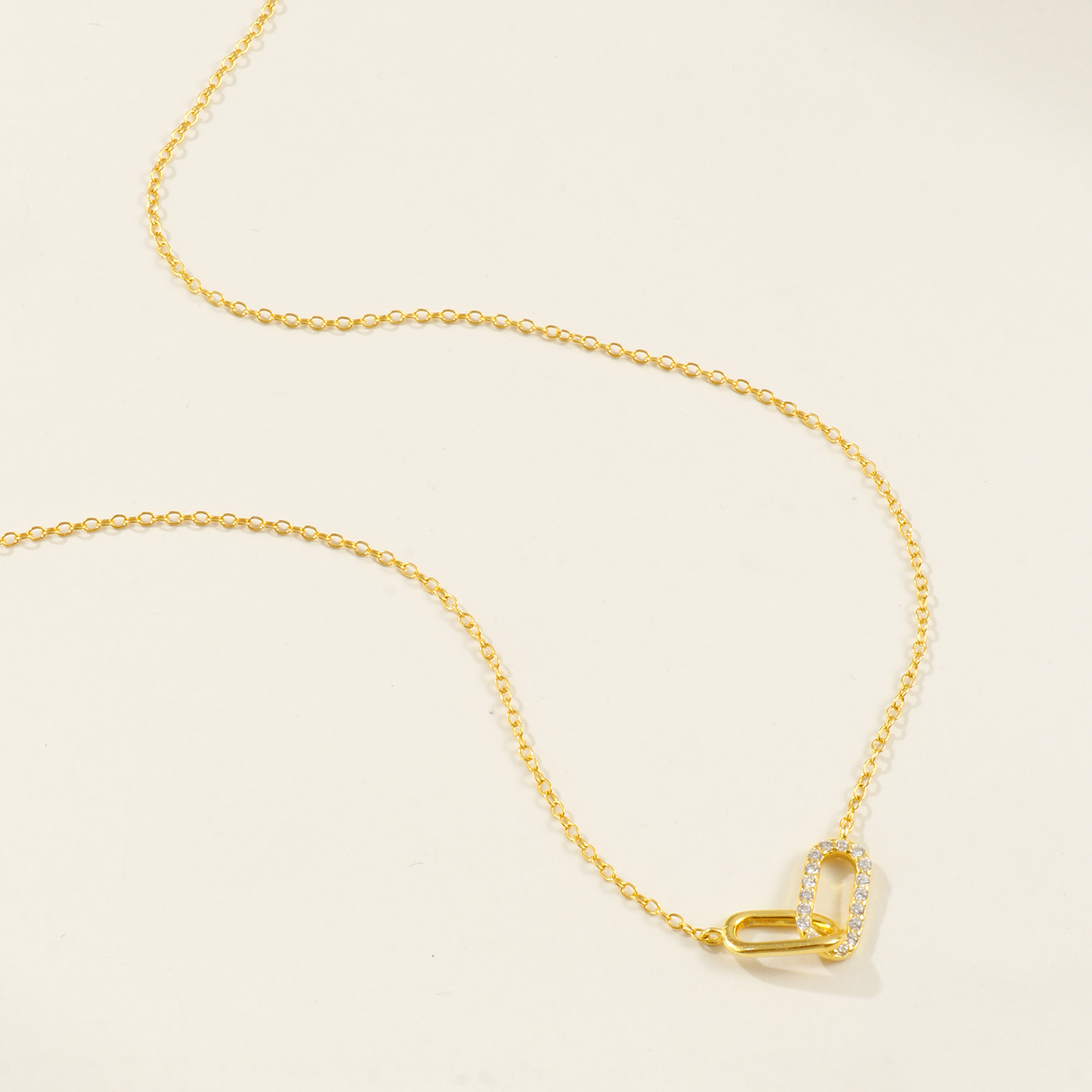 Picture of 1 Piece Sterling Silver Romantic Pendant Charm Necklace 18K Gold Plated Oval Clear Cubic Zirconia Micro Pave 40cm(15.7") + 5cm(2") long